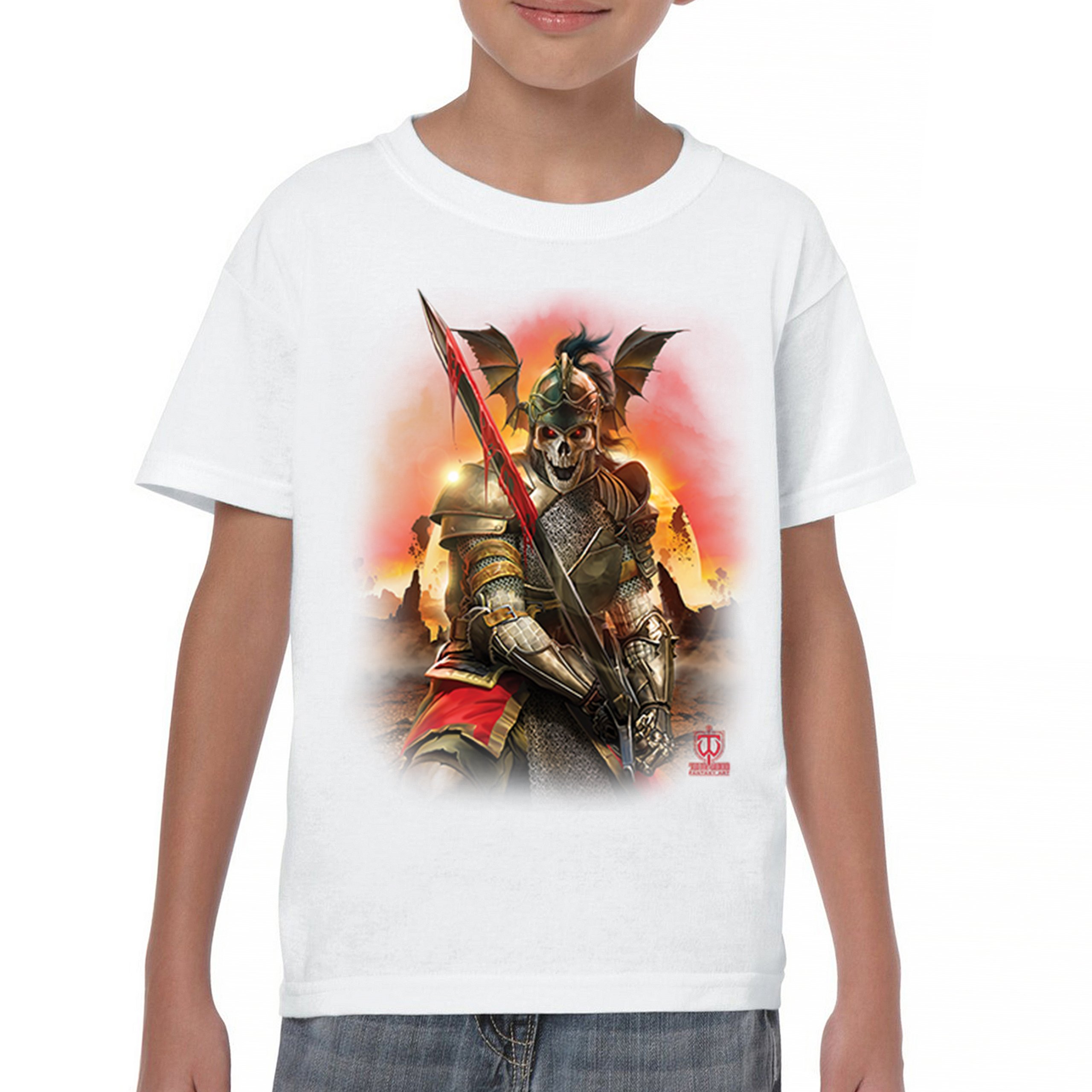 Apocalypse Reaper Youth T-shirt Fantasy Skeleton Knight Sword Dragon Kids - Picture 23 of 50