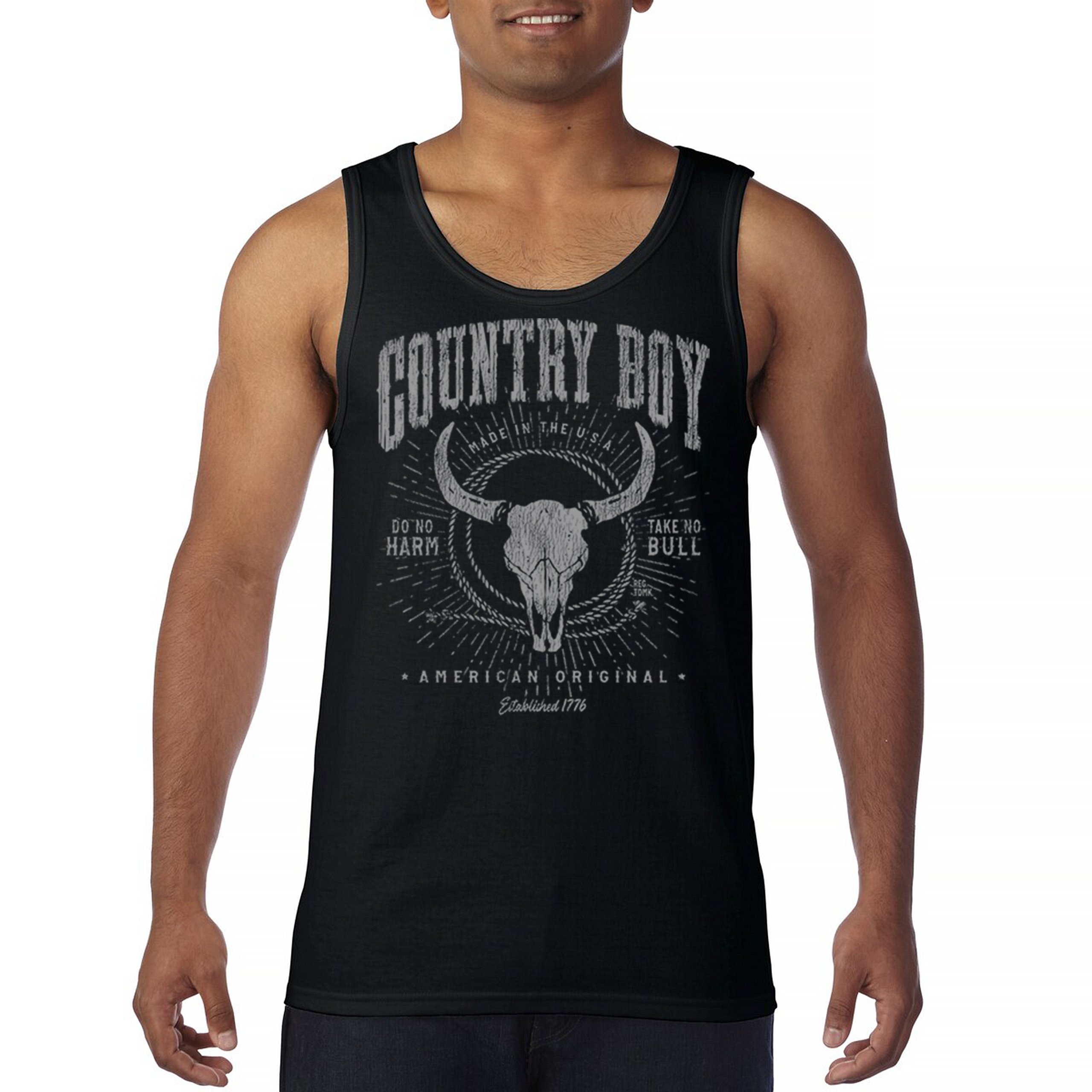 Country Boy American Original Men’s Tank Top Bull Skull Country Ranch
