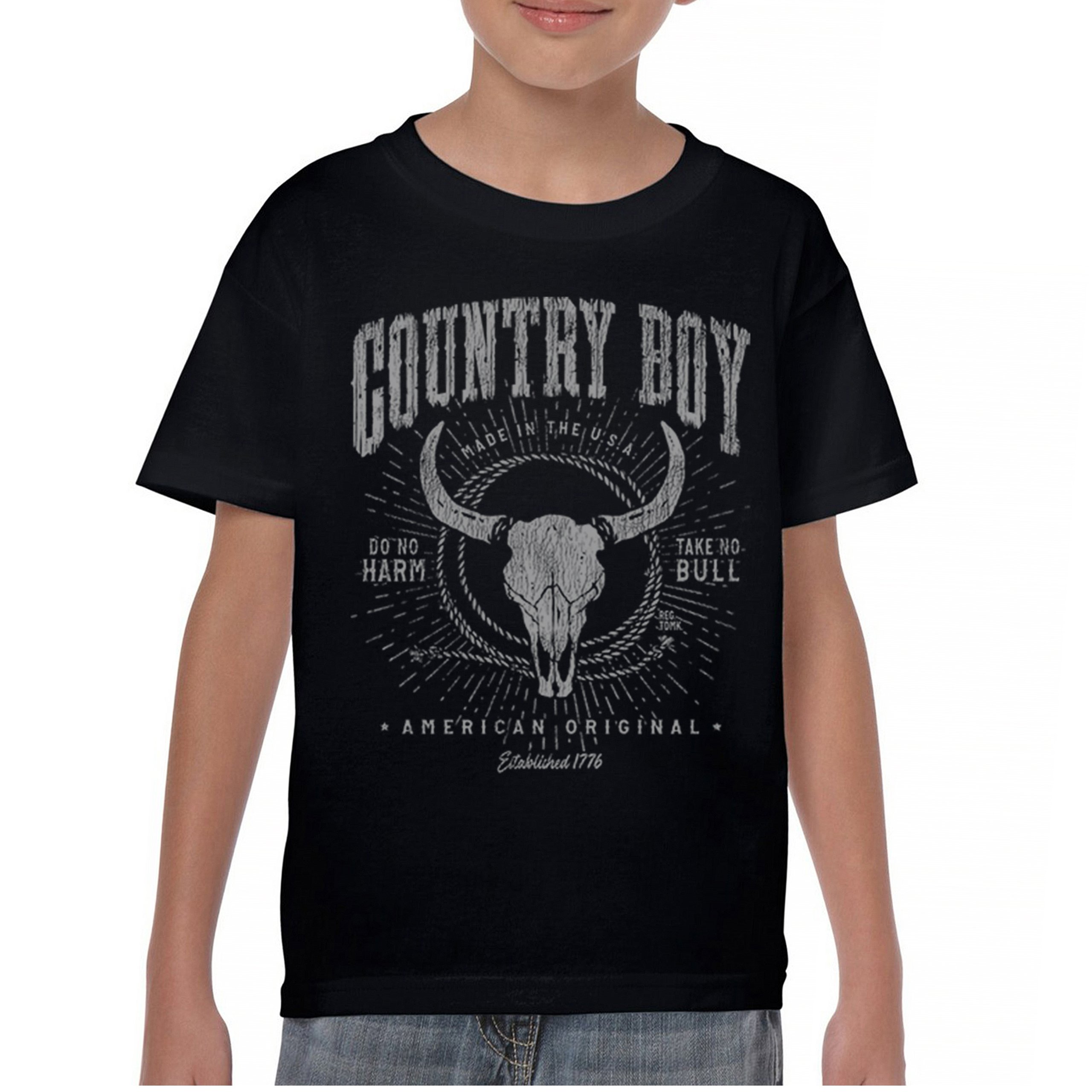 Country Boy American Original Youth T-shirt Bull Skull Country Ranch Kids - Picture 2 of 29