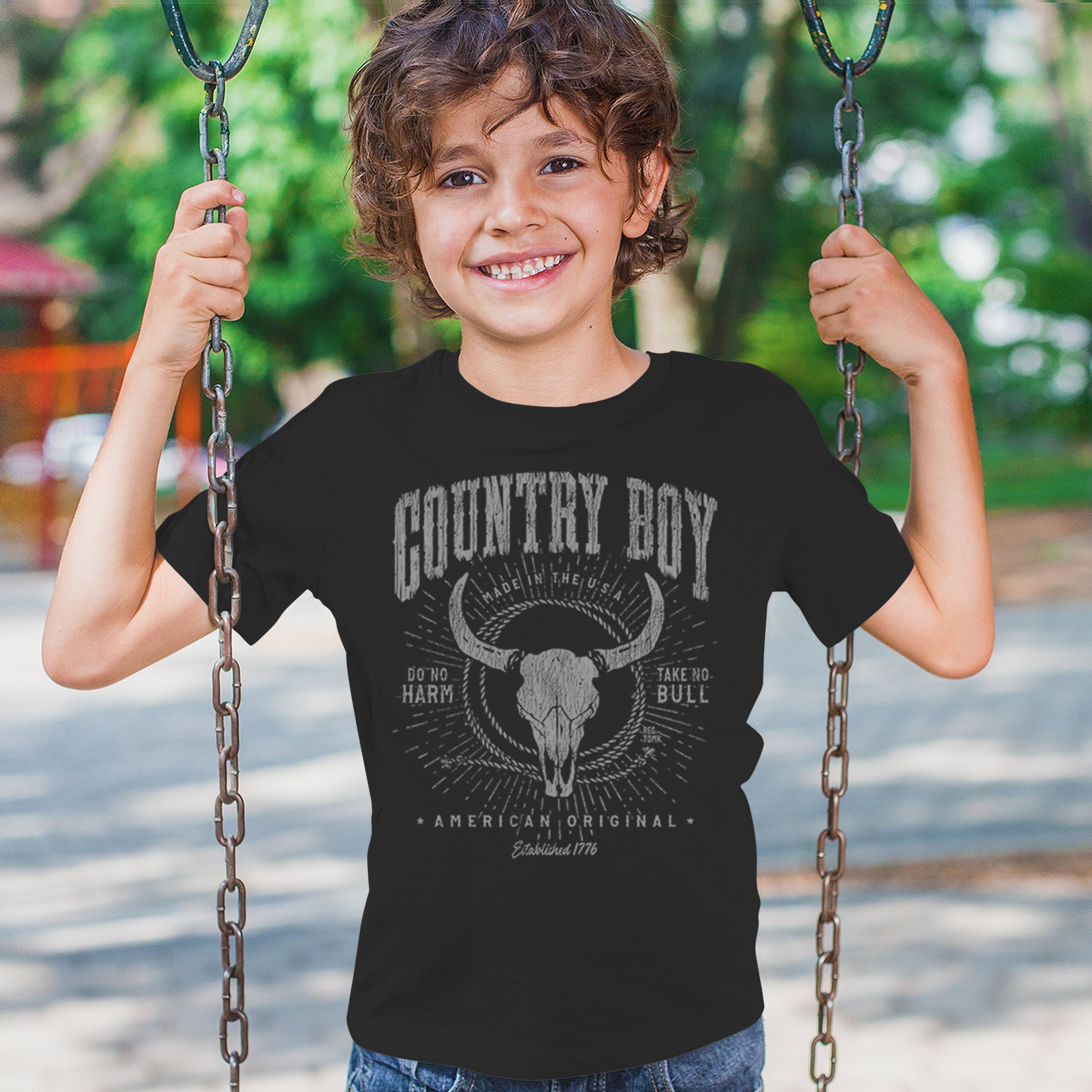 Country Boy American Original Youth T-shirt Bull Skull Country Ranch Kids - Picture 5 of 29