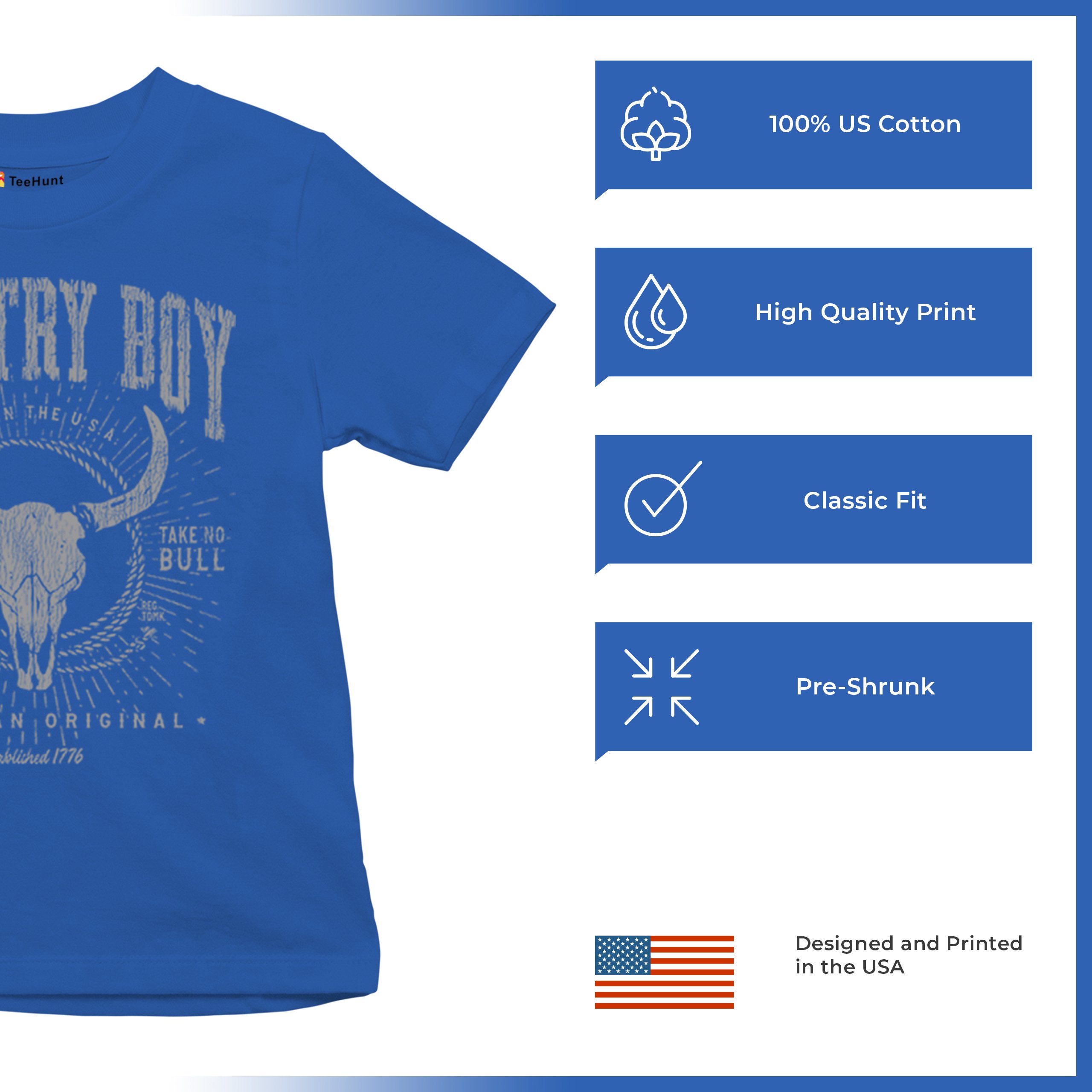 Country Boy American Original Youth T-shirt Bull Skull Country Ranch Kids - Picture 28 of 29