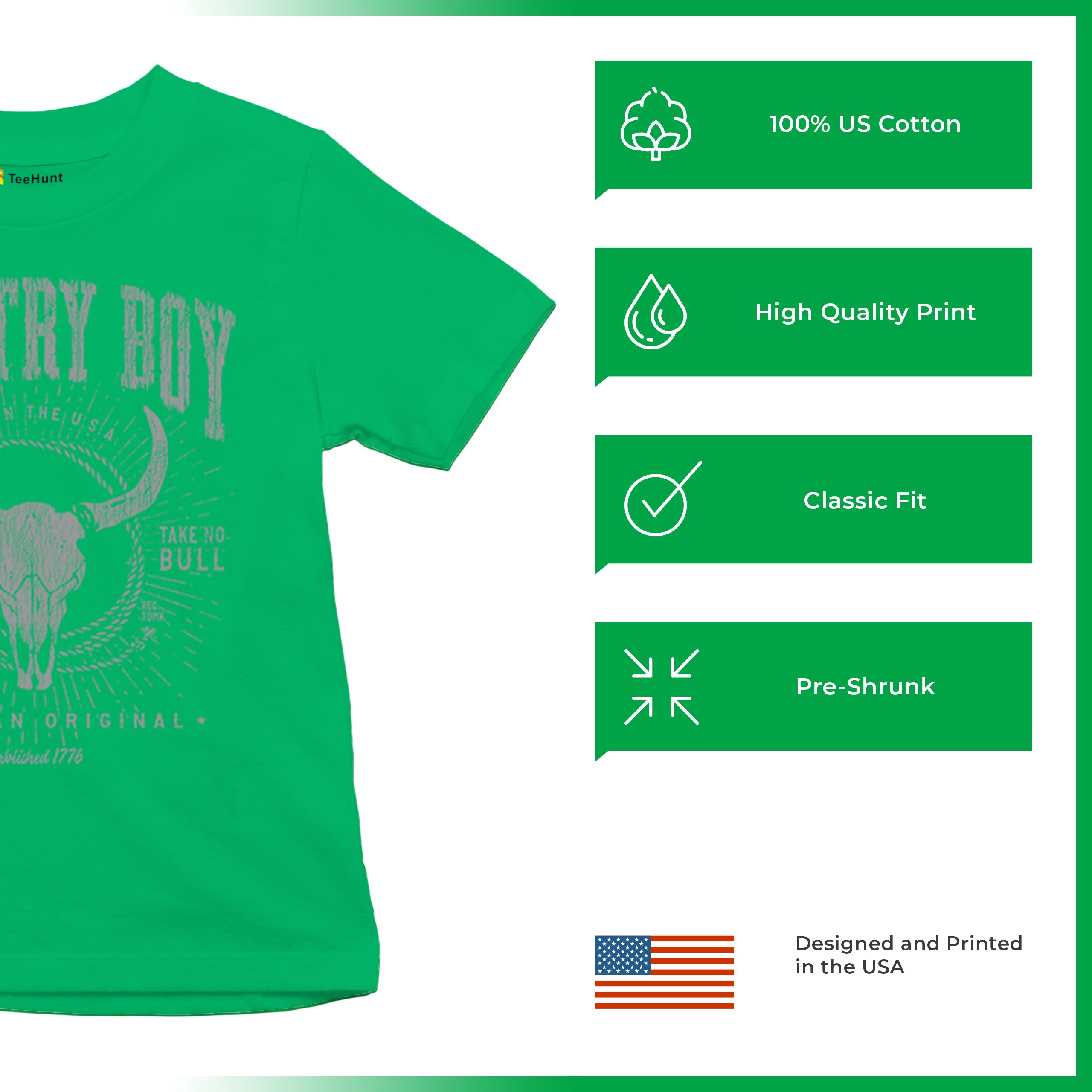 Country Boy American Original Youth T-shirt Bull Skull Country Ranch Kids - Picture 21 of 29