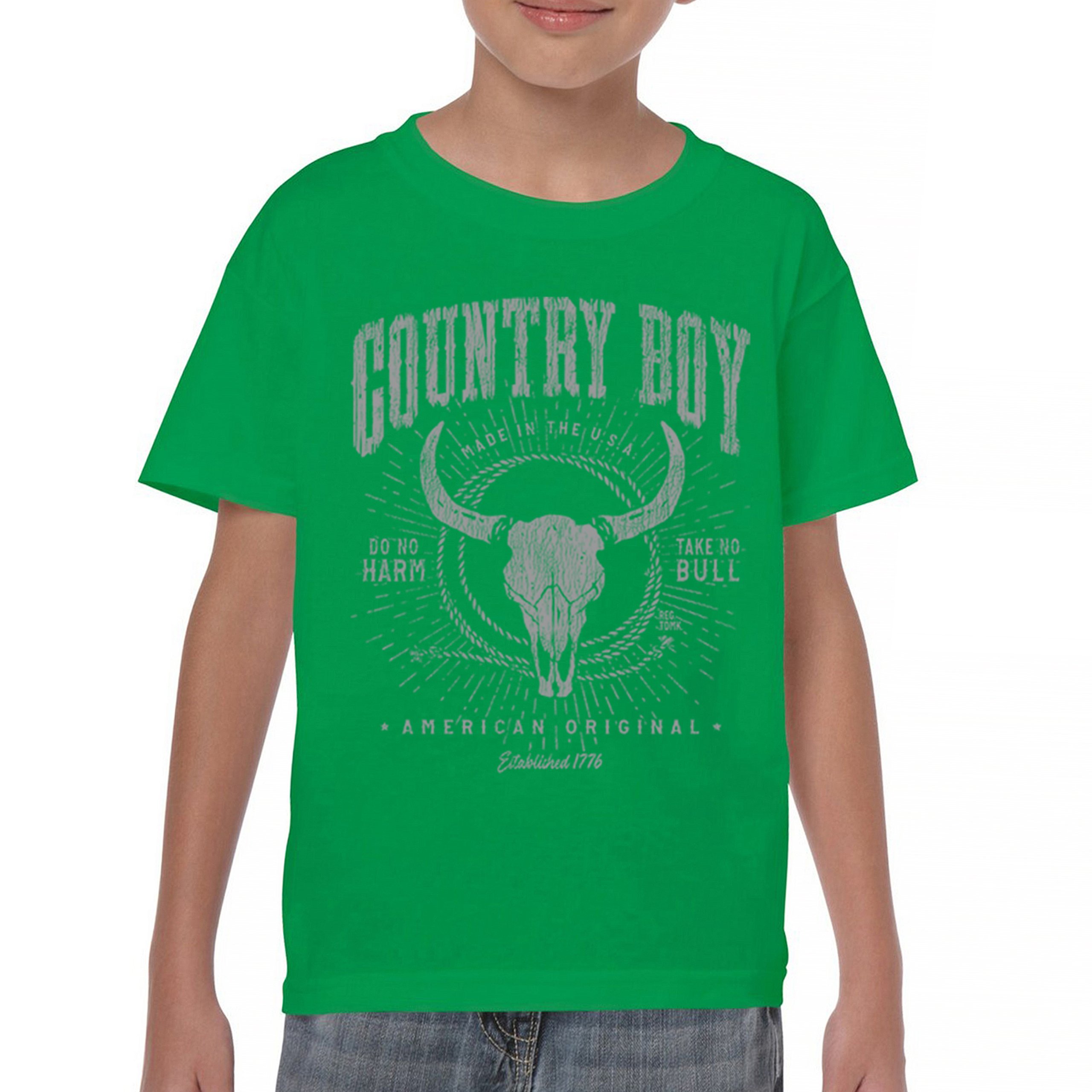 Country Boy American Original Youth T-shirt Bull Skull Country Ranch Kids - Picture 16 of 29