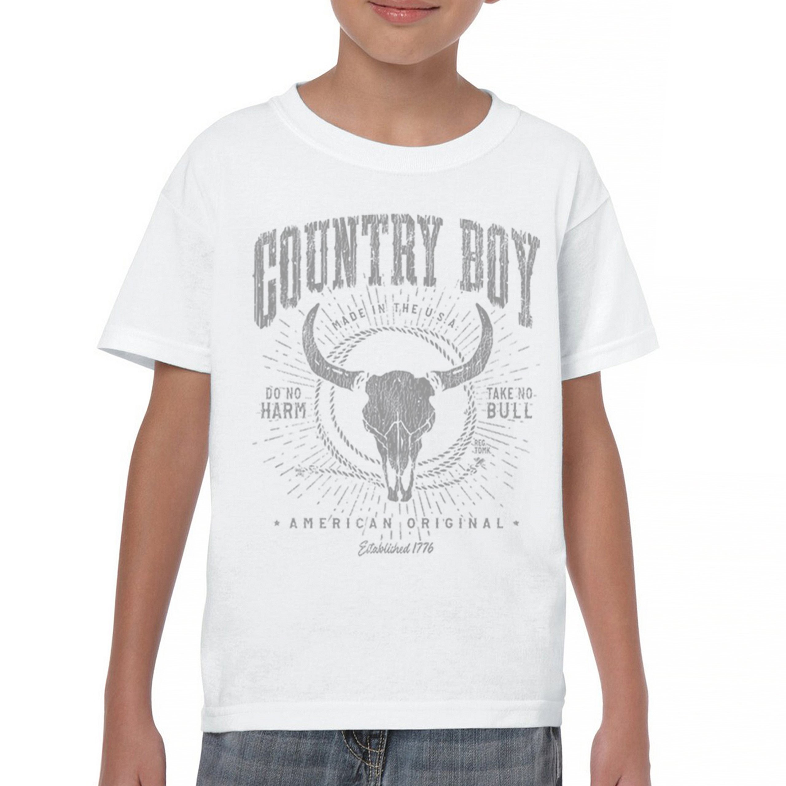 Country Boy American Original Youth T-shirt Bull Skull Country Ranch Kids - Picture 9 of 29
