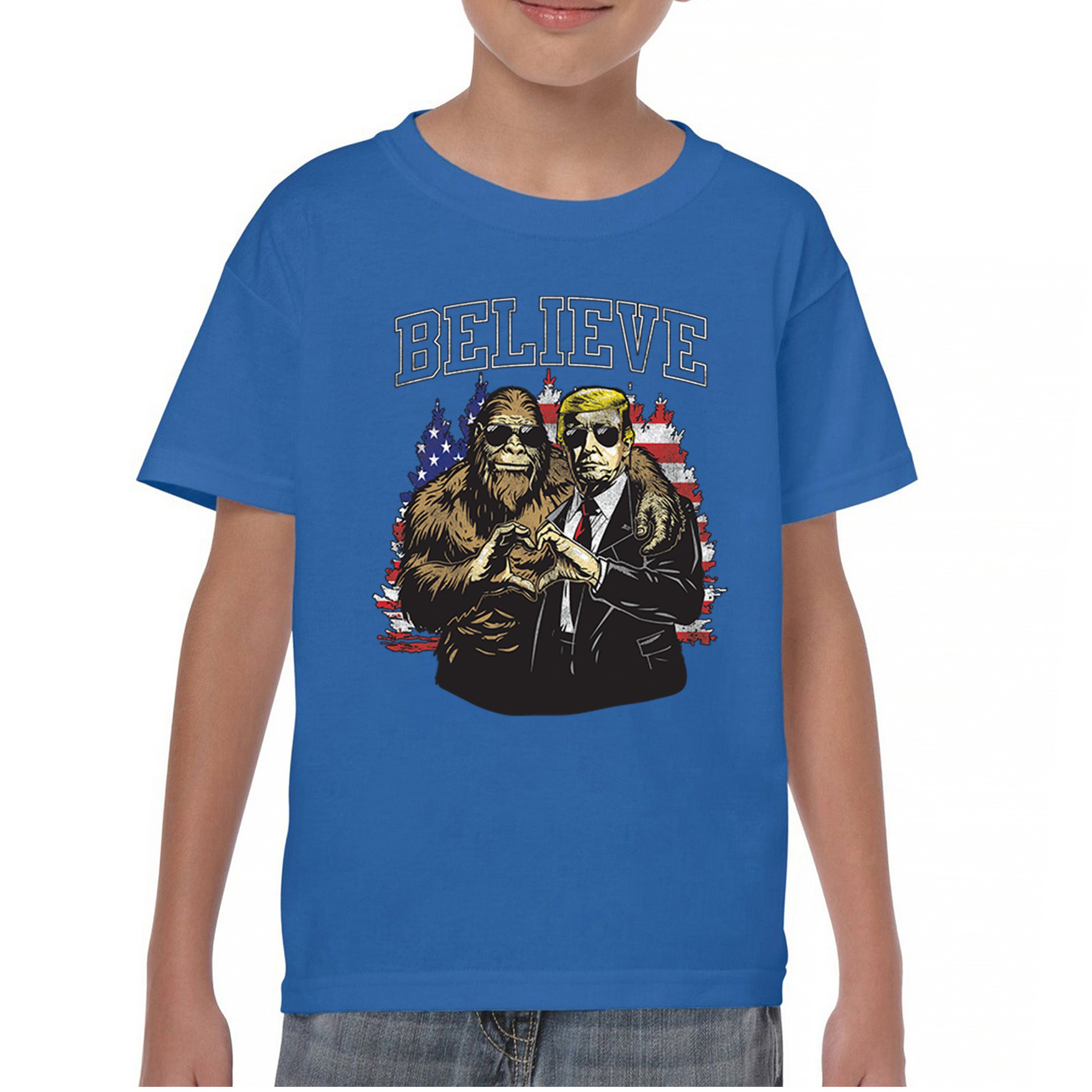 Bigfoot Endorsed Trump 24 Youth T-shirt President Sasquatch Believe MAGA Kids - Picture 37 of 50