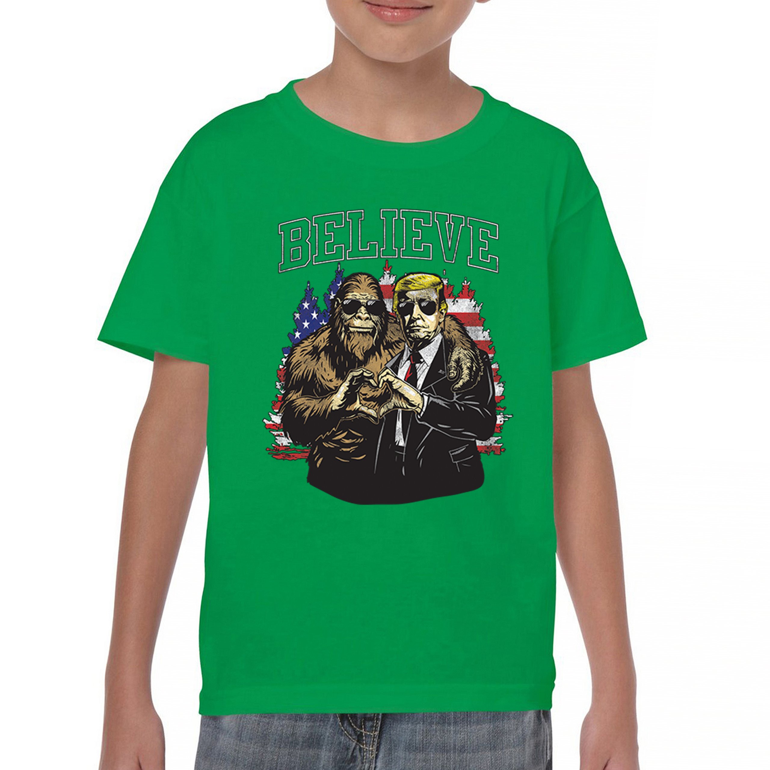 Bigfoot Endorsed Trump 24 Youth T-shirt President Sasquatch Believe MAGA Kids - Picture 30 of 50