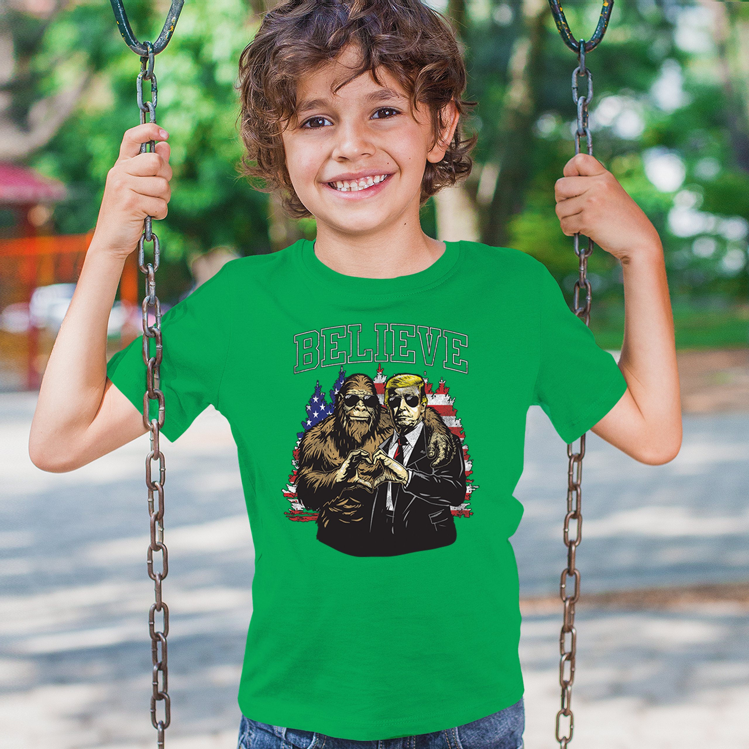 Bigfoot Endorsed Trump 24 Youth T-shirt President Sasquatch Believe MAGA Kids - Picture 33 of 50