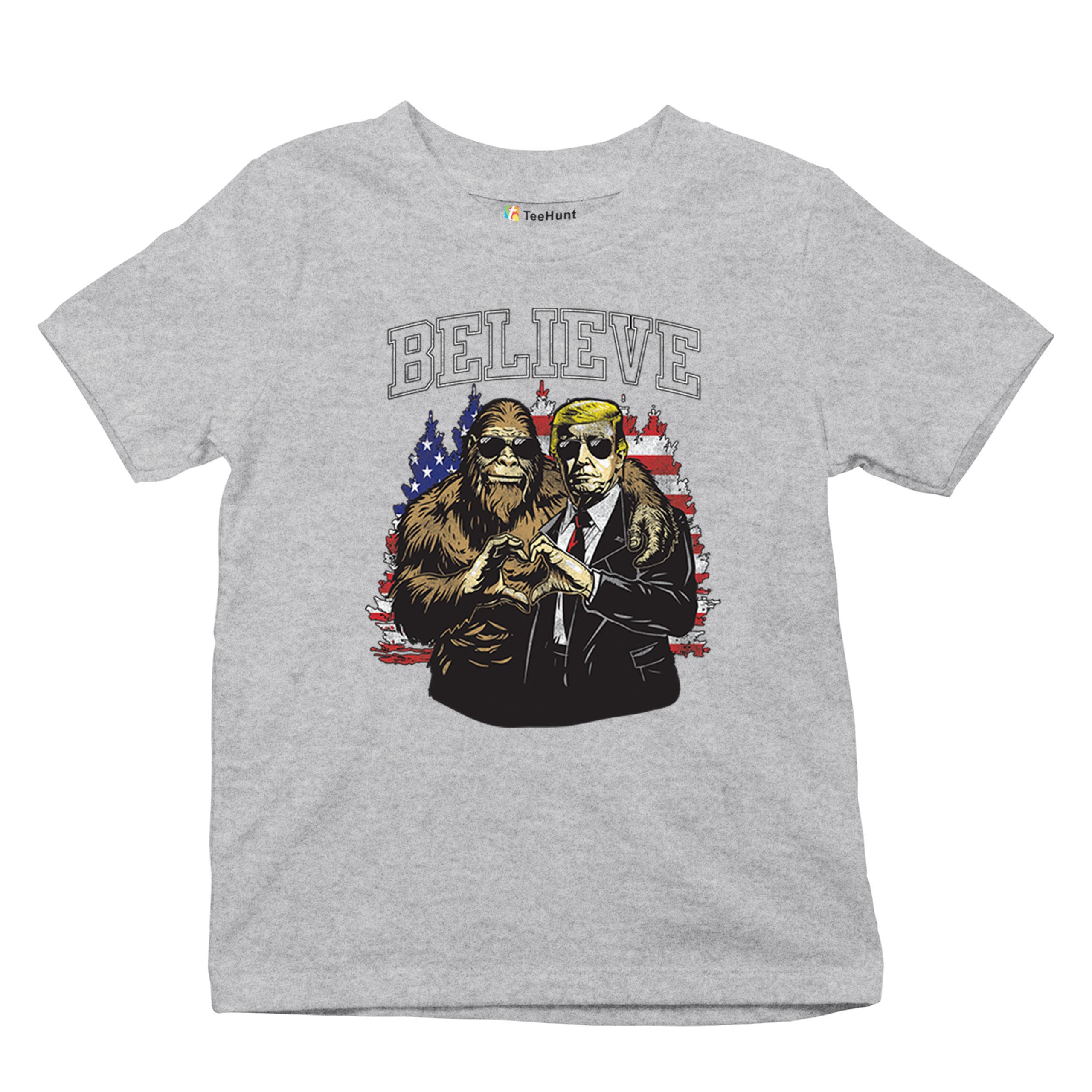 Bigfoot Endorsed Trump 24 Youth T-shirt President Sasquatch Believe MAGA Kids - Picture 13 of 50