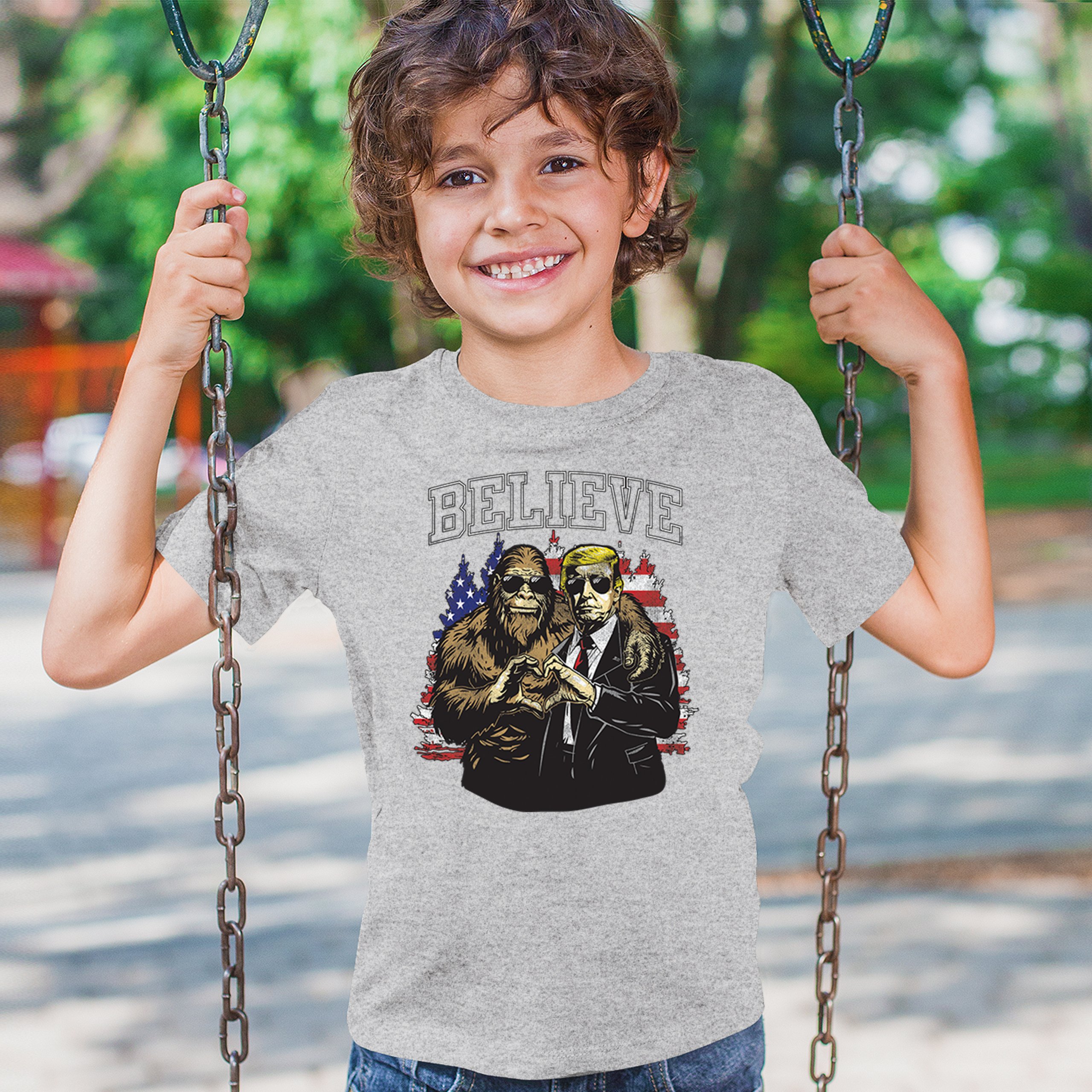 Bigfoot Endorsed Trump 24 Youth T-shirt President Sasquatch Believe MAGA Kids - Picture 12 of 50