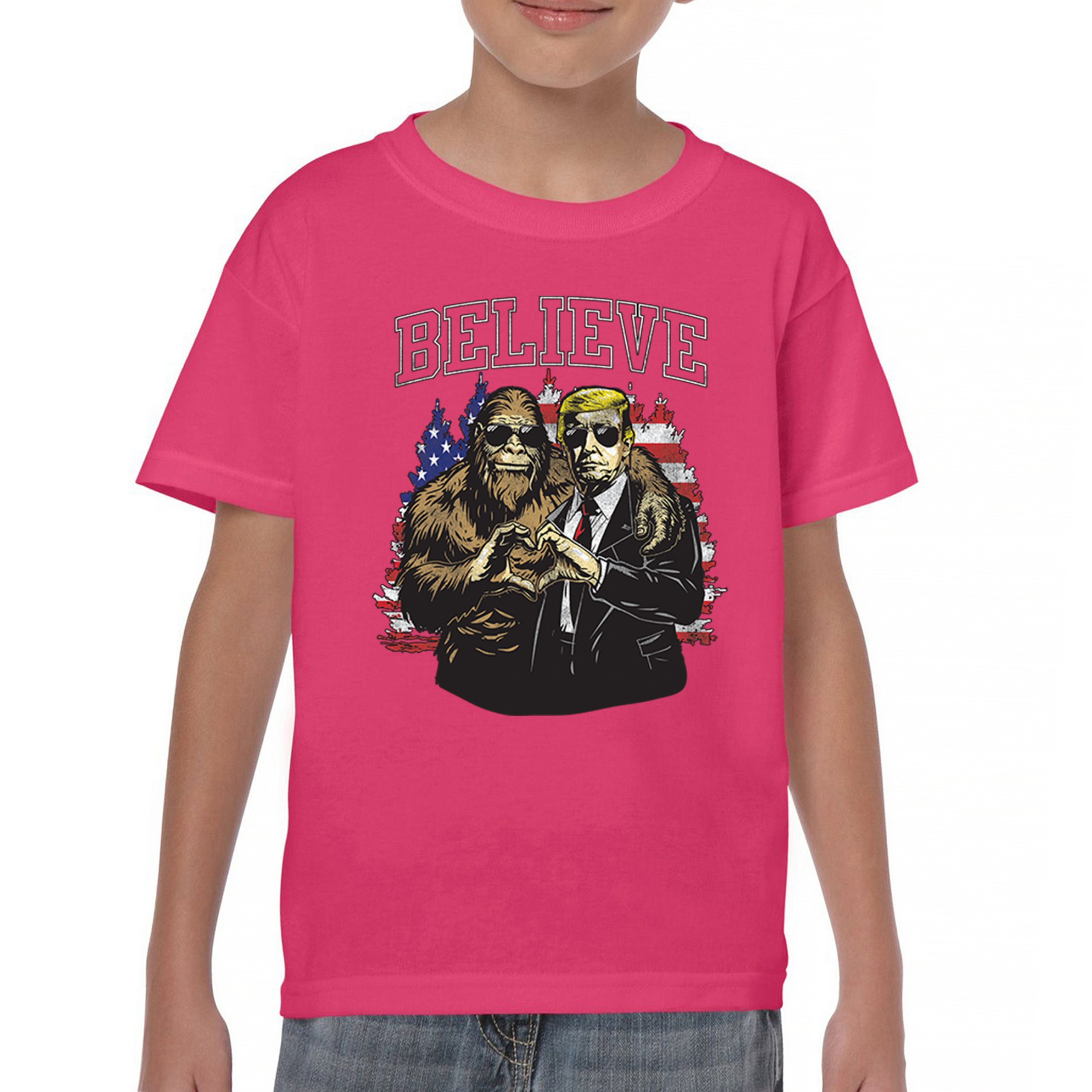 Bigfoot Endorsed Trump 24 Youth T-shirt President Sasquatch Believe MAGA Kids - Picture 44 of 50