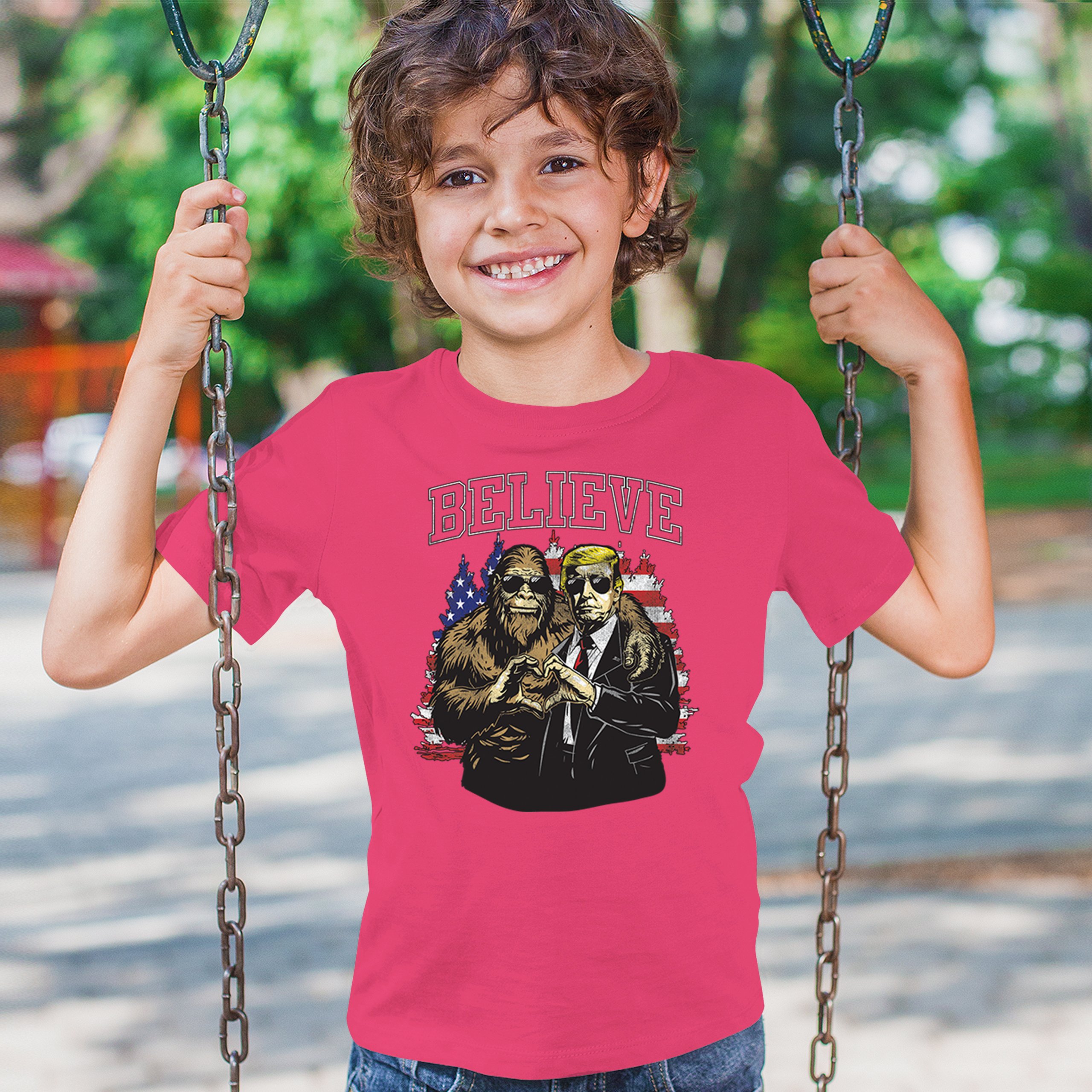 Bigfoot Endorsed Trump 24 Youth T-shirt President Sasquatch Believe MAGA Kids - Picture 47 of 50