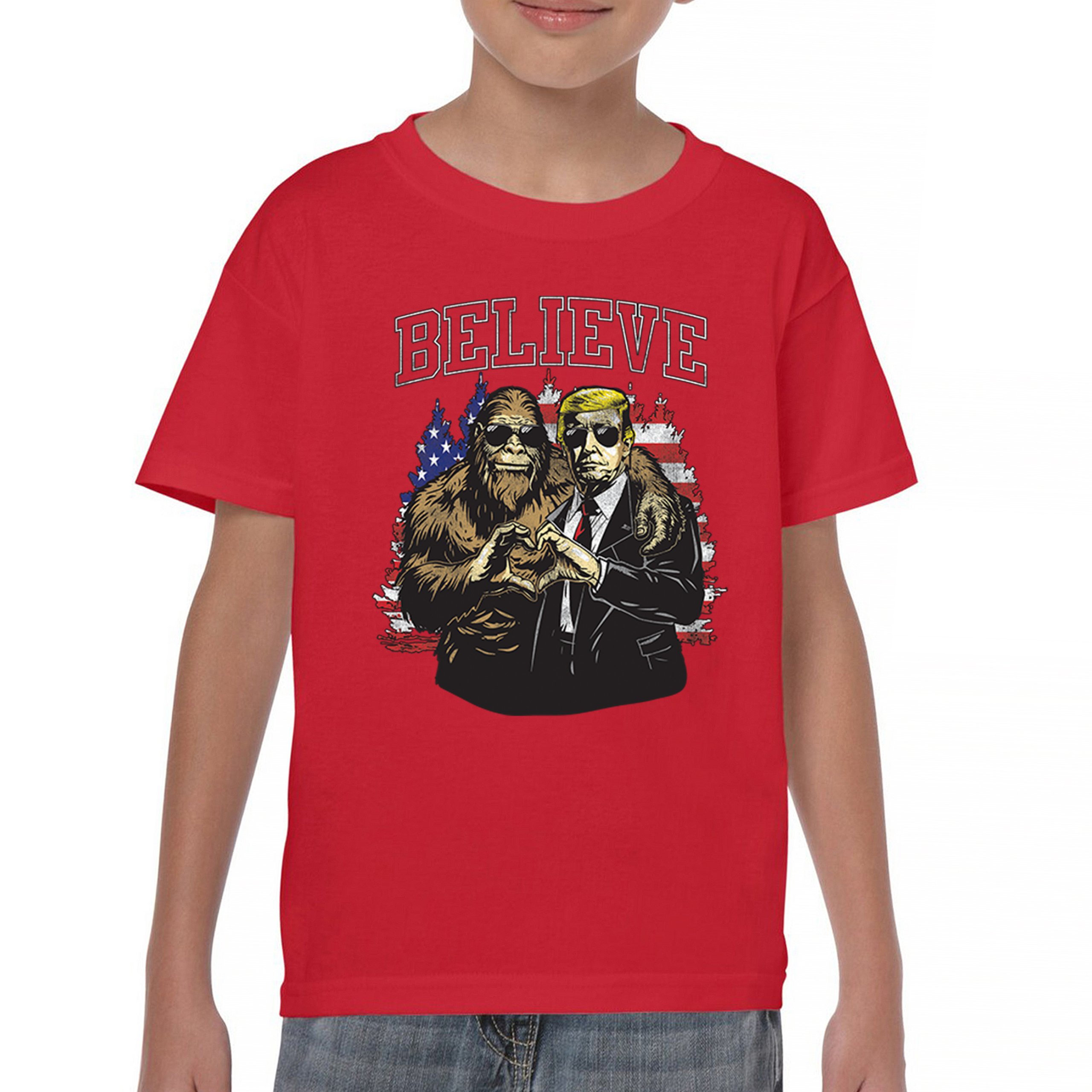 Bigfoot Endorsed Trump 24 Youth T-shirt President Sasquatch Believe MAGA Kids - Picture 16 of 50