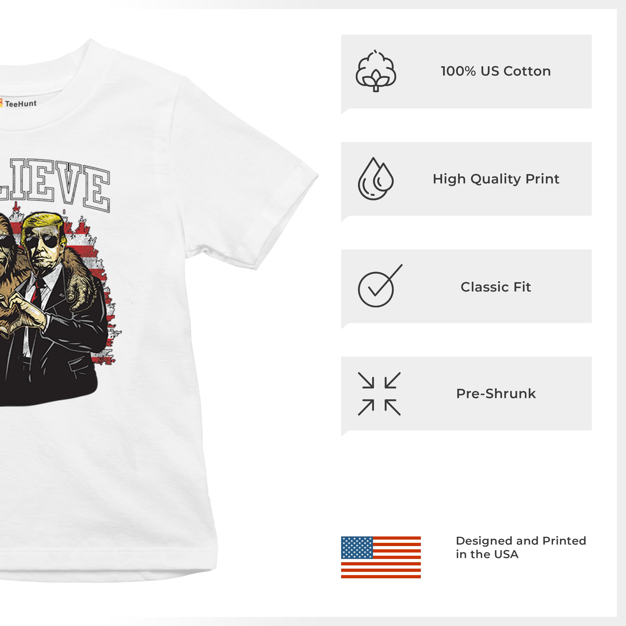 Bigfoot Endorsed Trump 24 Youth T-shirt President Sasquatch Believe MAGA Kids - Picture 28 of 50