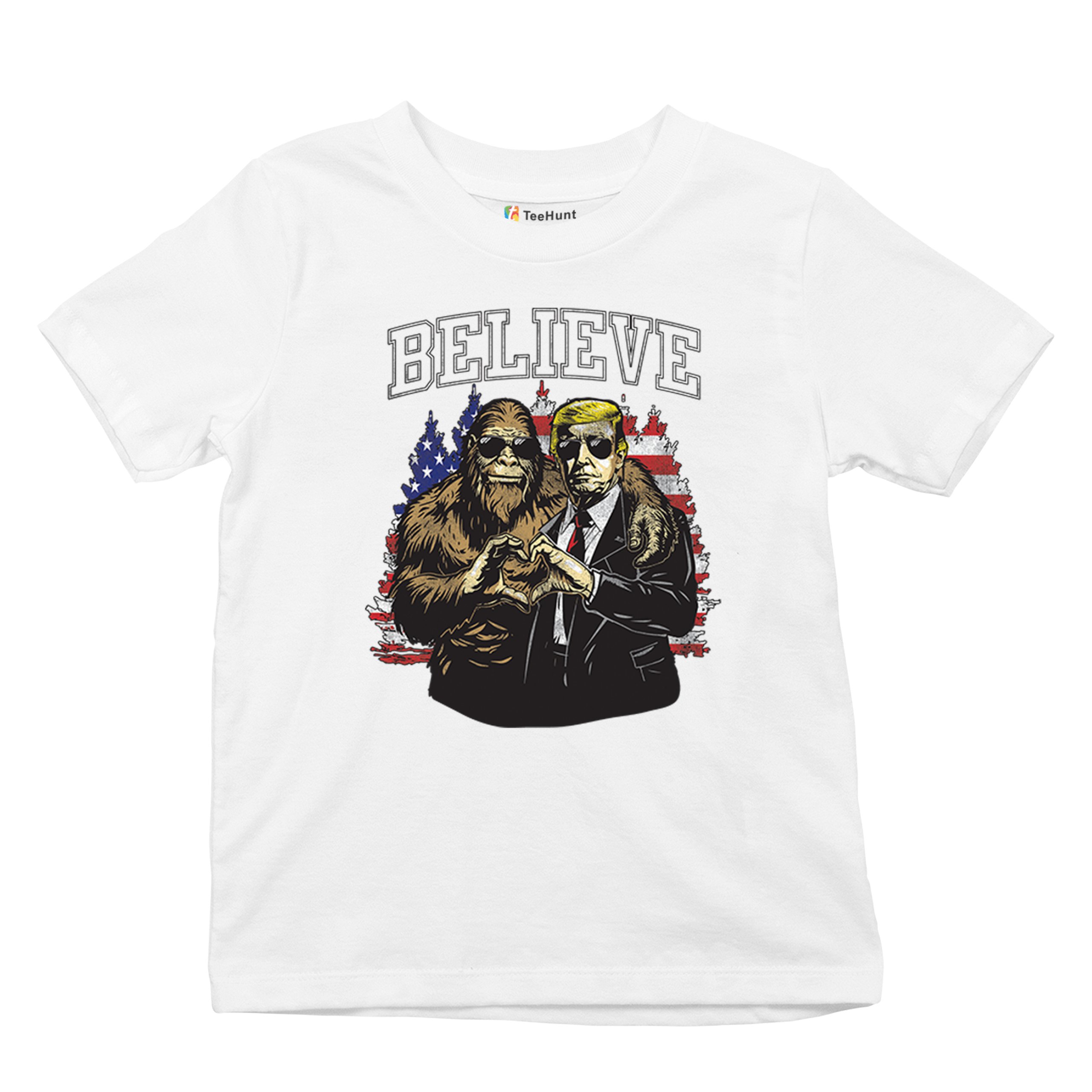 Bigfoot Endorsed Trump 24 Youth T-shirt President Sasquatch Believe MAGA Kids - Picture 27 of 50