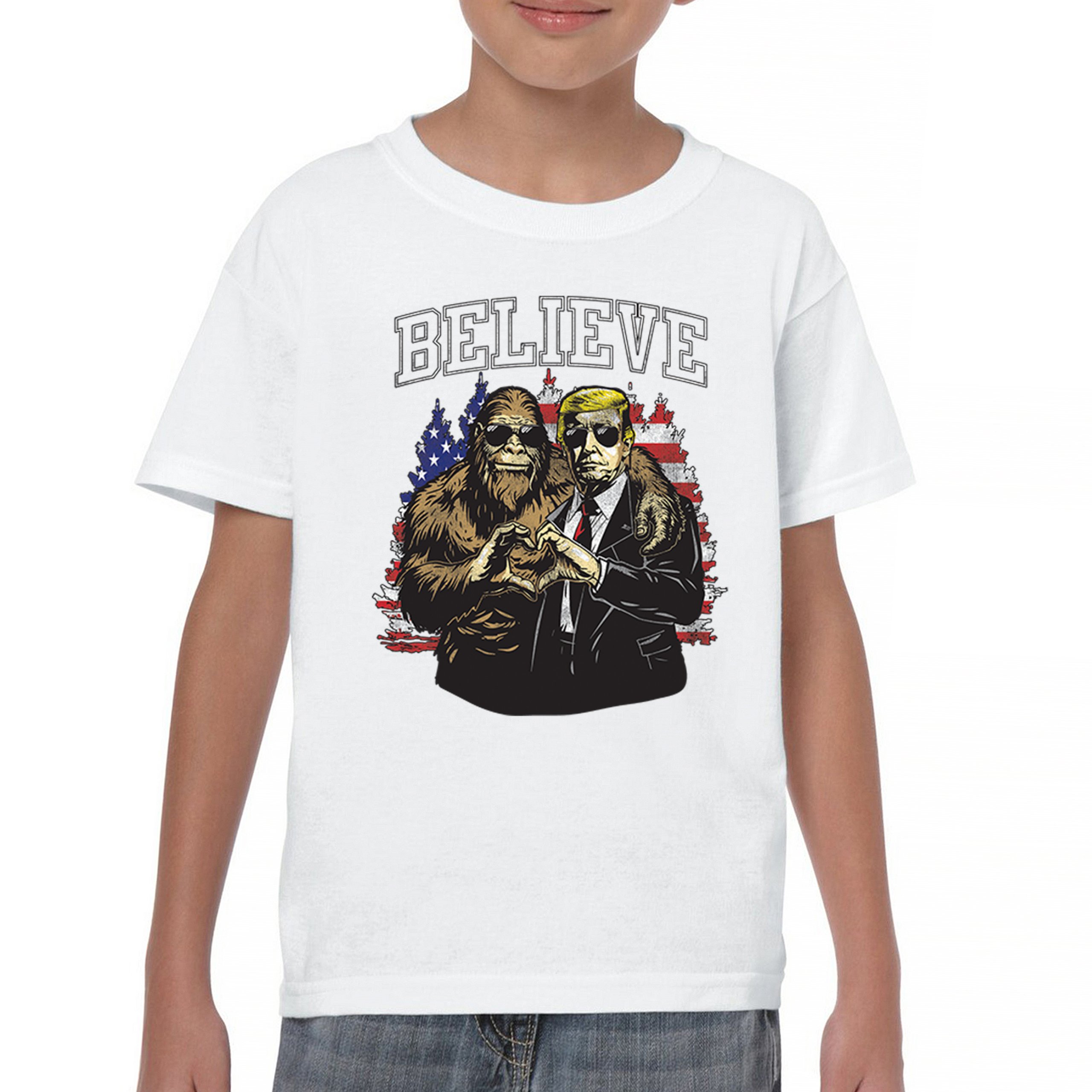 Bigfoot Endorsed Trump 24 Youth T-shirt President Sasquatch Believe MAGA Kids - Picture 23 of 50