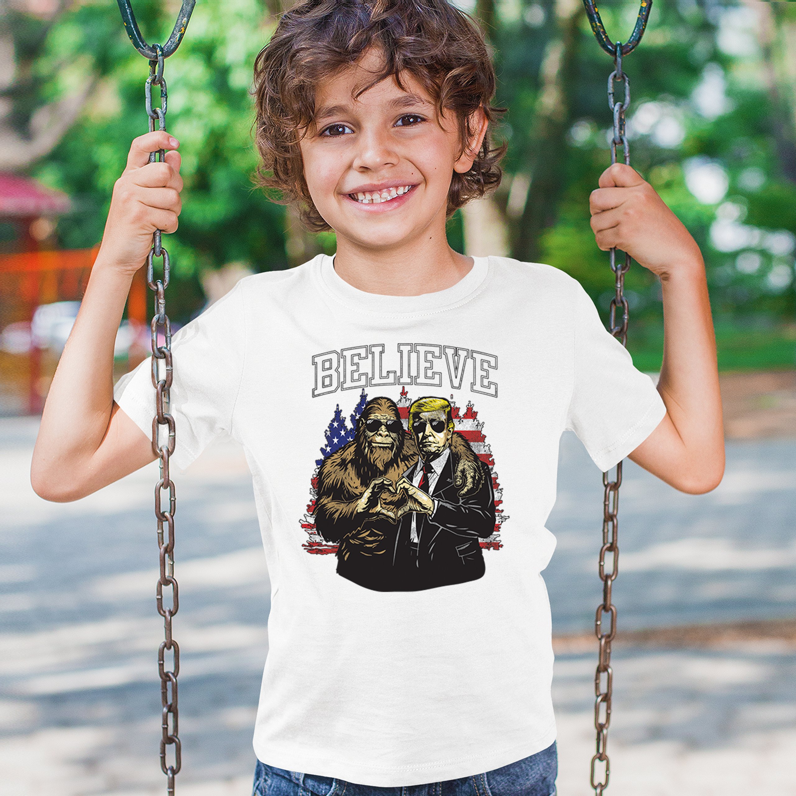 Bigfoot Endorsed Trump 24 Youth T-shirt President Sasquatch Believe MAGA Kids - Picture 26 of 50