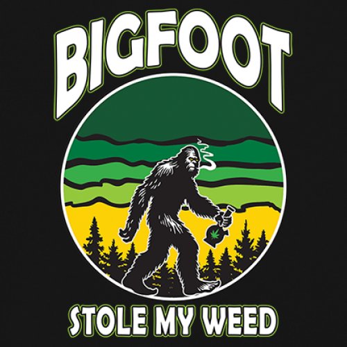 ALTRA T shirt collo a V Bigfoot Stole My Weed divertente smoking sasquatch 420 cannabis