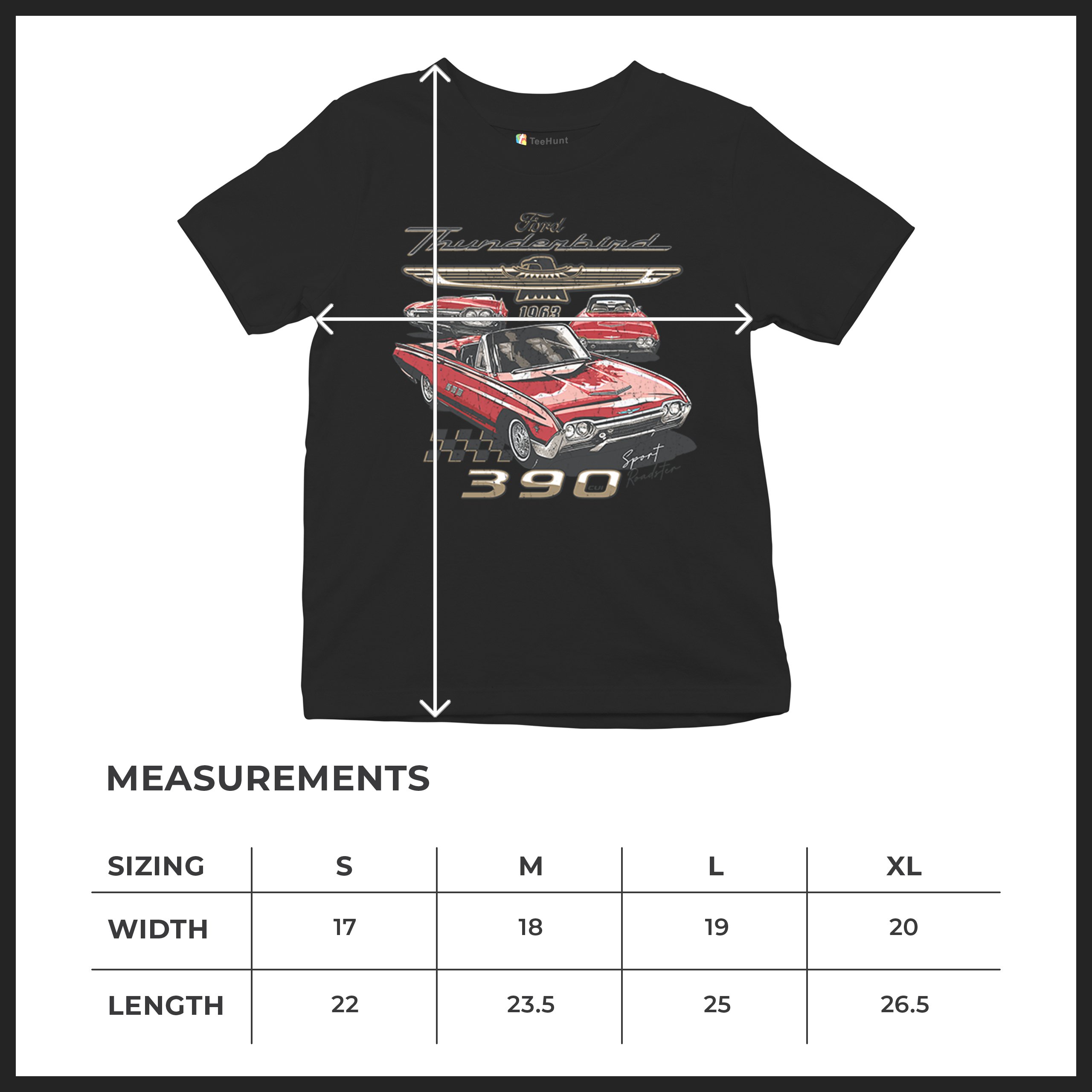 Ford 1963 Thunderbird 390 Youth T-shirt Vintage Sport Roadster American Kids - Picture 8 of 50