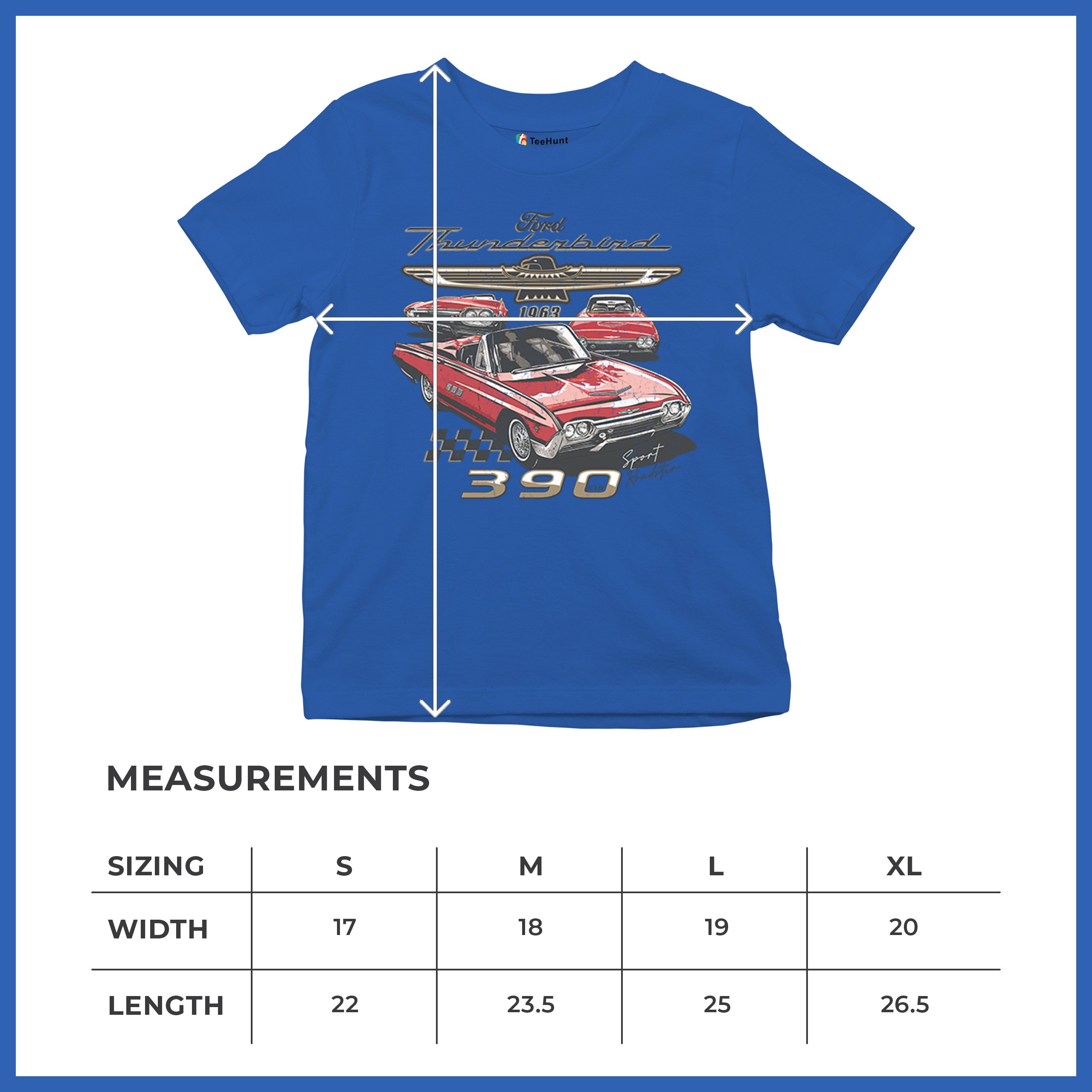 Ford 1963 Thunderbird 390 Youth T-shirt Vintage Sport Roadster American Kids - Picture 43 of 50