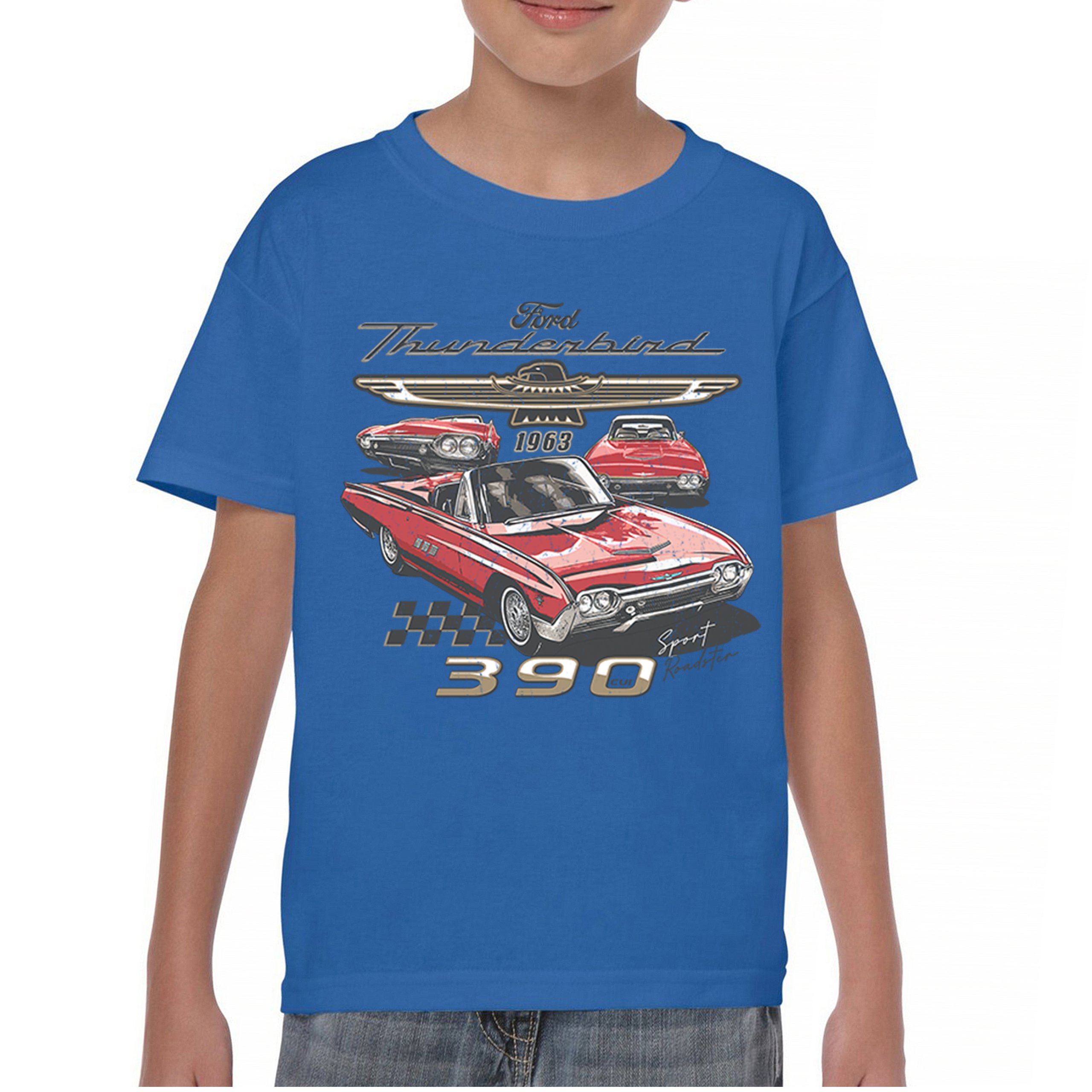Ford 1963 Thunderbird 390 Youth T-shirt Vintage Sport Roadster American Kids - Picture 37 of 50