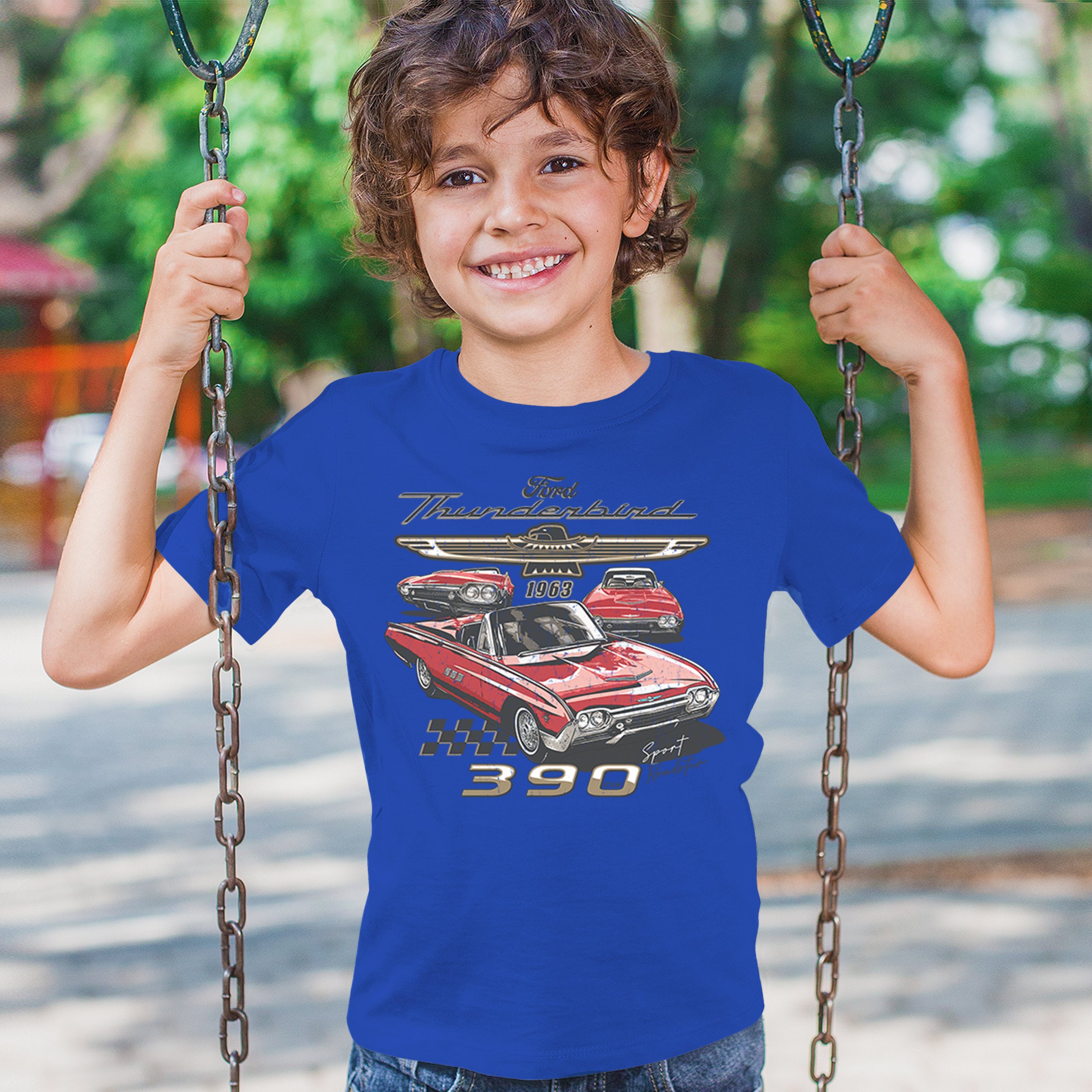 Ford 1963 Thunderbird 390 Youth T-shirt Vintage Sport Roadster American Kids - Picture 40 of 50