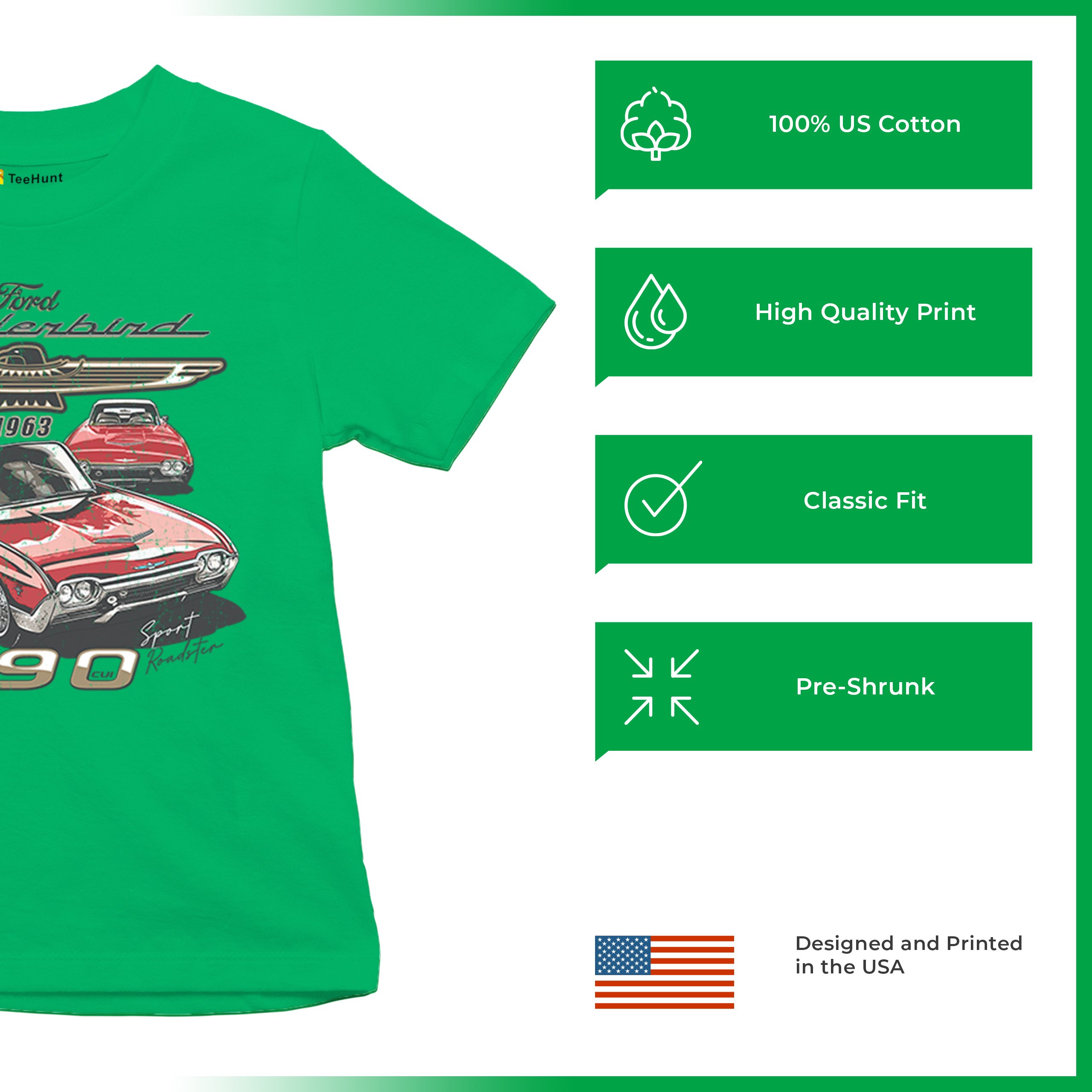 Ford 1963 Thunderbird 390 Youth T-shirt Vintage Sport Roadster American Kids - Picture 35 of 50