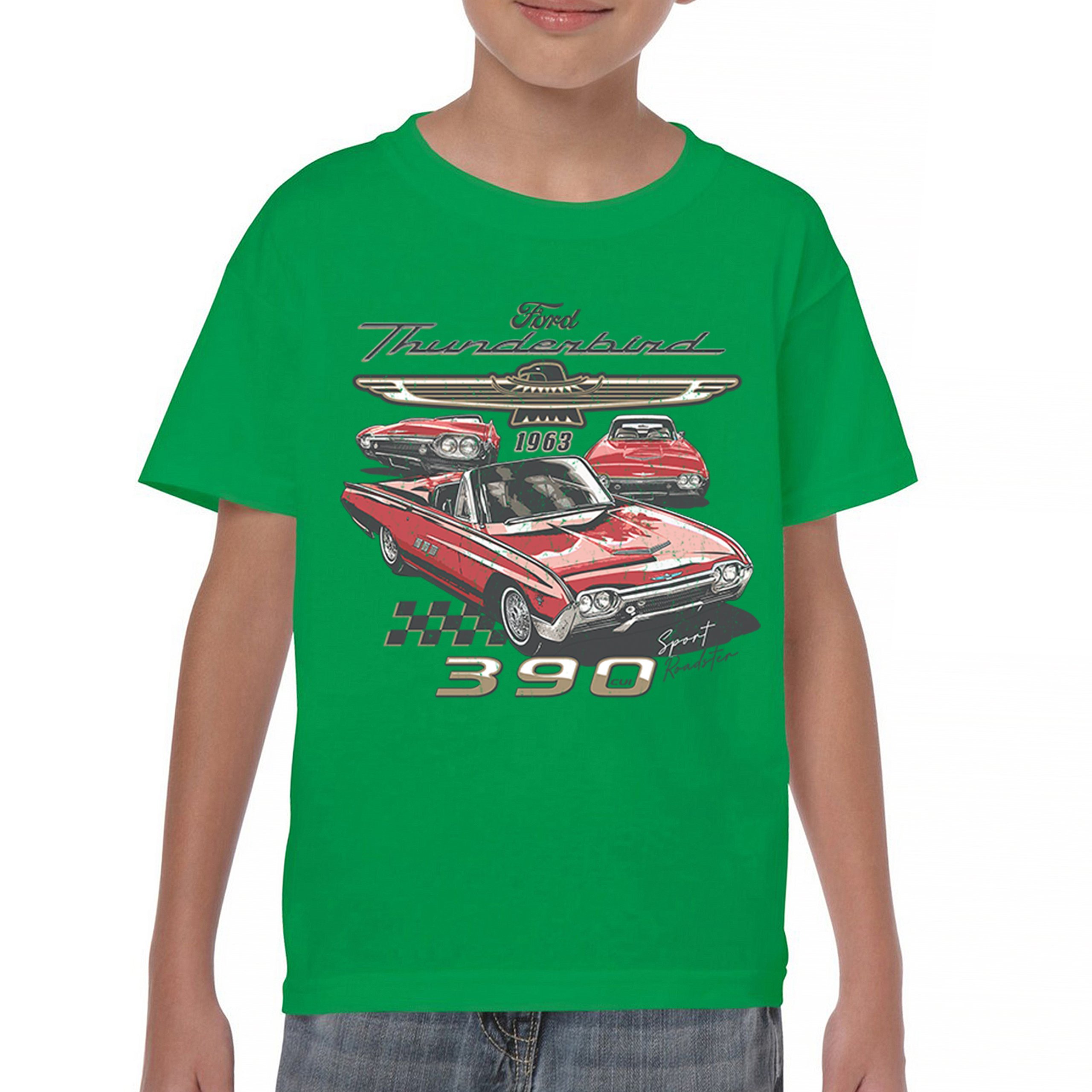 Ford 1963 Thunderbird 390 Youth T-shirt Vintage Sport Roadster American Kids - Picture 30 of 50