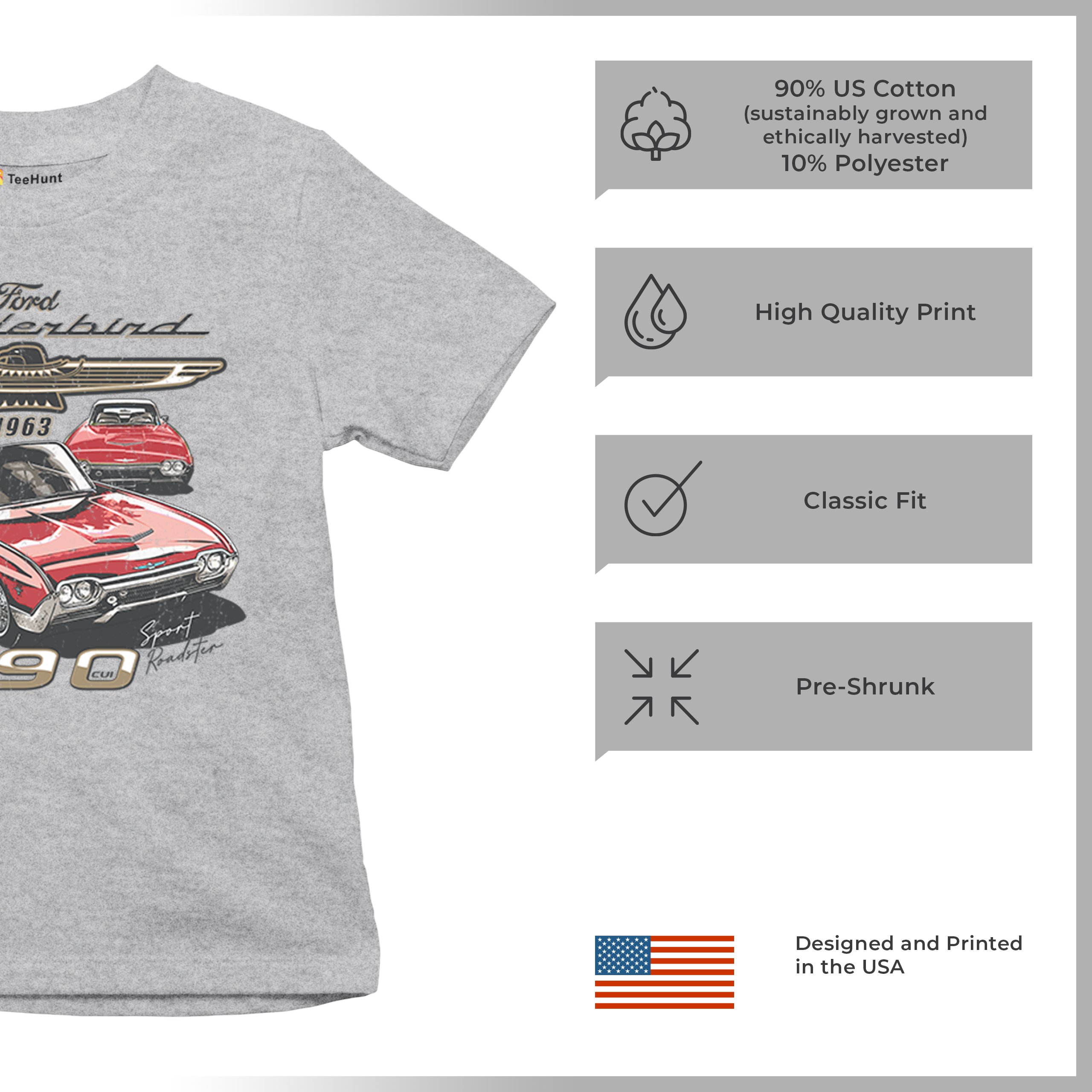 Ford 1963 Thunderbird 390 Youth T-shirt Vintage Sport Roadster American Kids - Picture 14 of 50