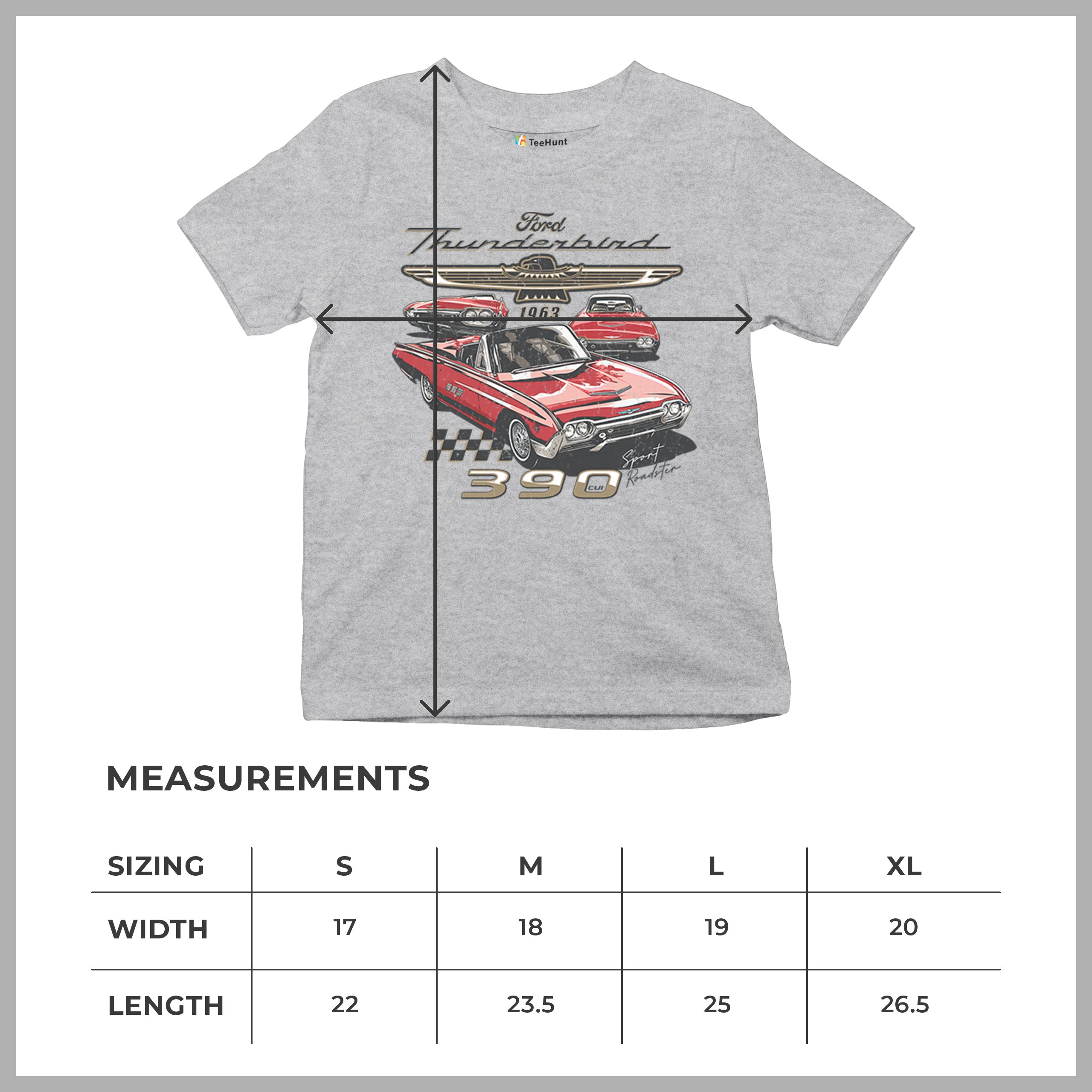 Ford 1963 Thunderbird 390 Youth T-shirt Vintage Sport Roadster American Kids - Picture 15 of 50