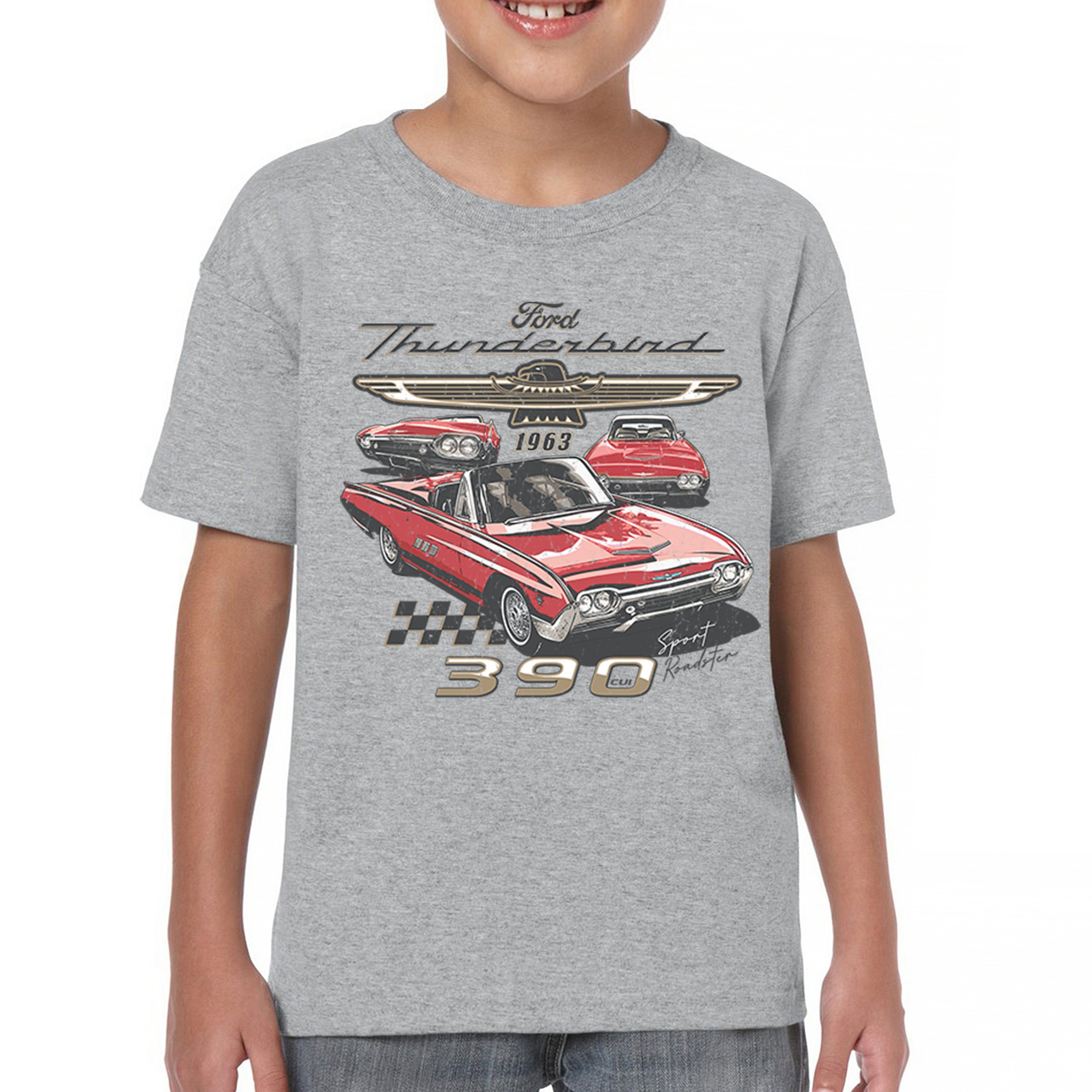 Ford 1963 Thunderbird 390 Youth T-shirt Vintage Sport Roadster American Kids - Picture 9 of 50