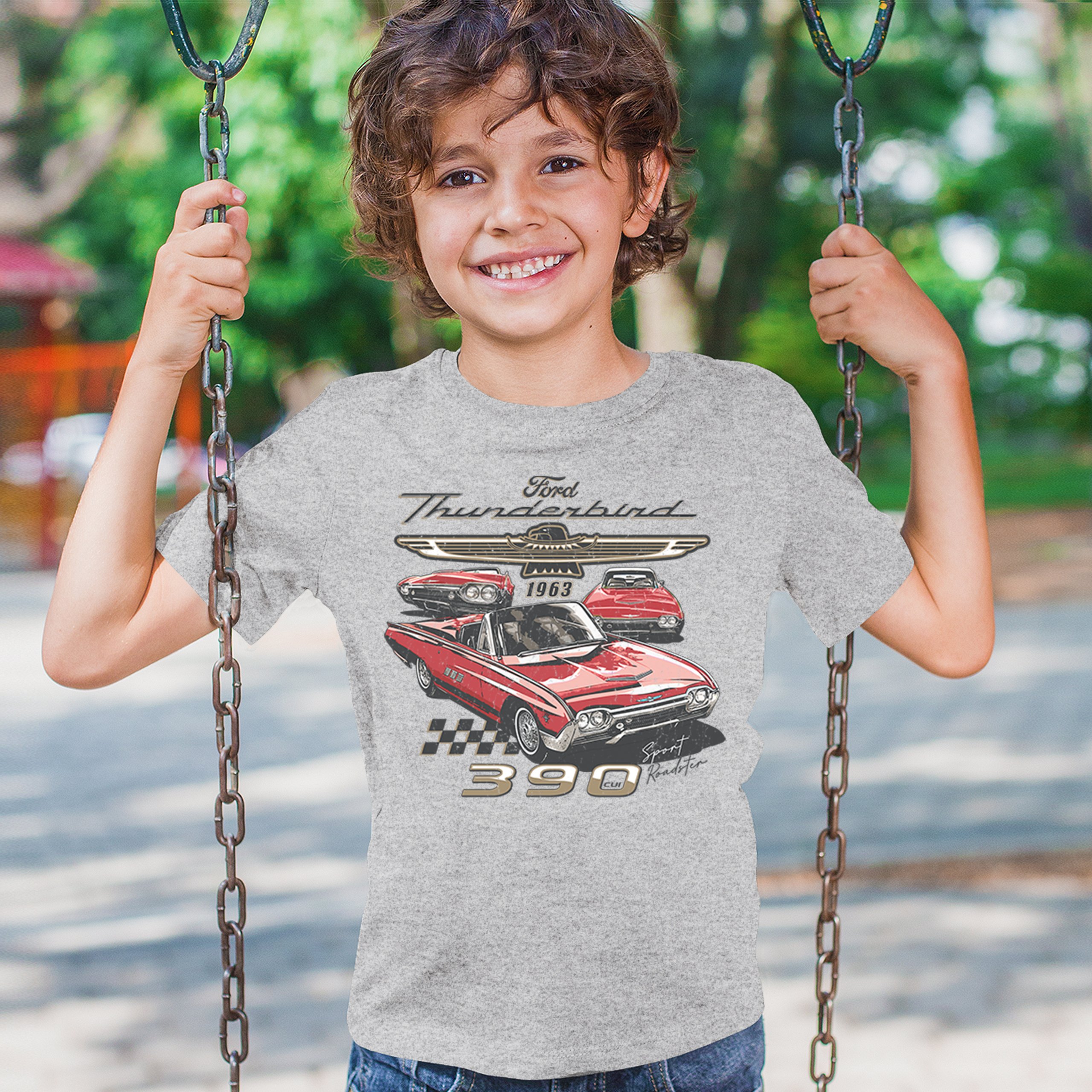 Ford 1963 Thunderbird 390 Youth T-shirt Vintage Sport Roadster American Kids - Picture 12 of 50