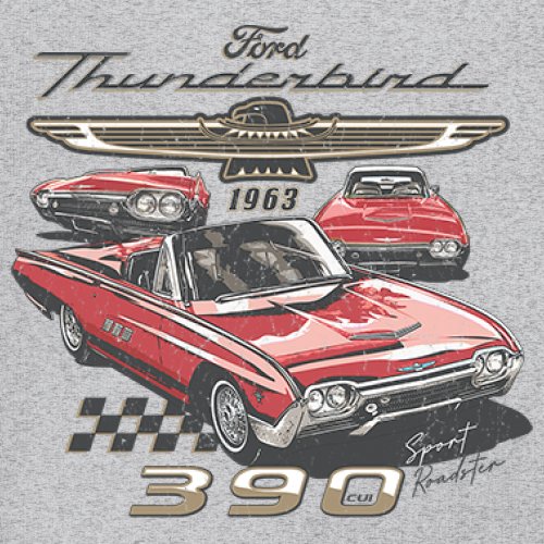 Ford 1963 Thunderbird 390 Youth T-shirt Vintage Sport Roadster American Kids - Picture 11 of 50