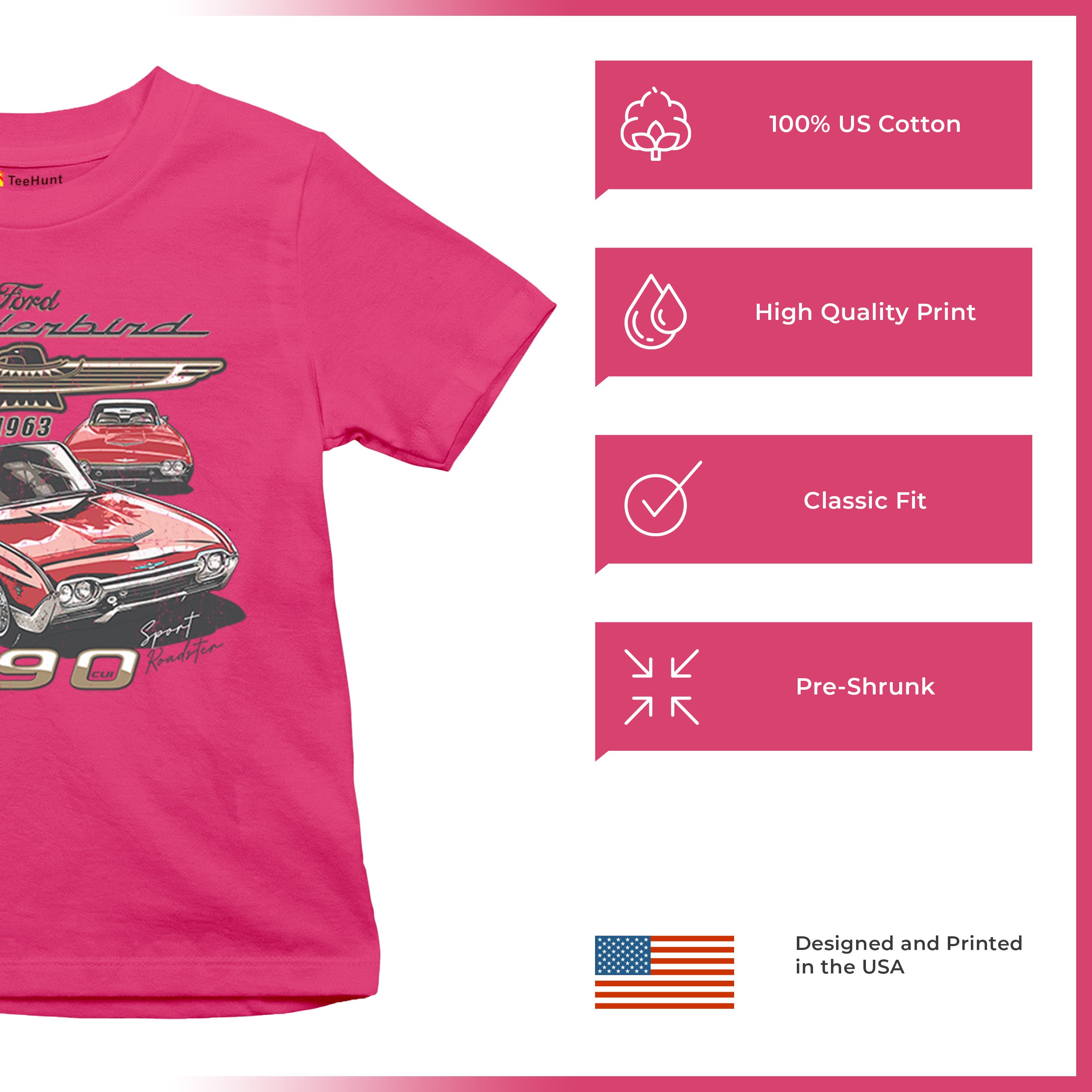 Ford 1963 Thunderbird 390 Youth T-shirt Vintage Sport Roadster American Kids - Picture 49 of 50