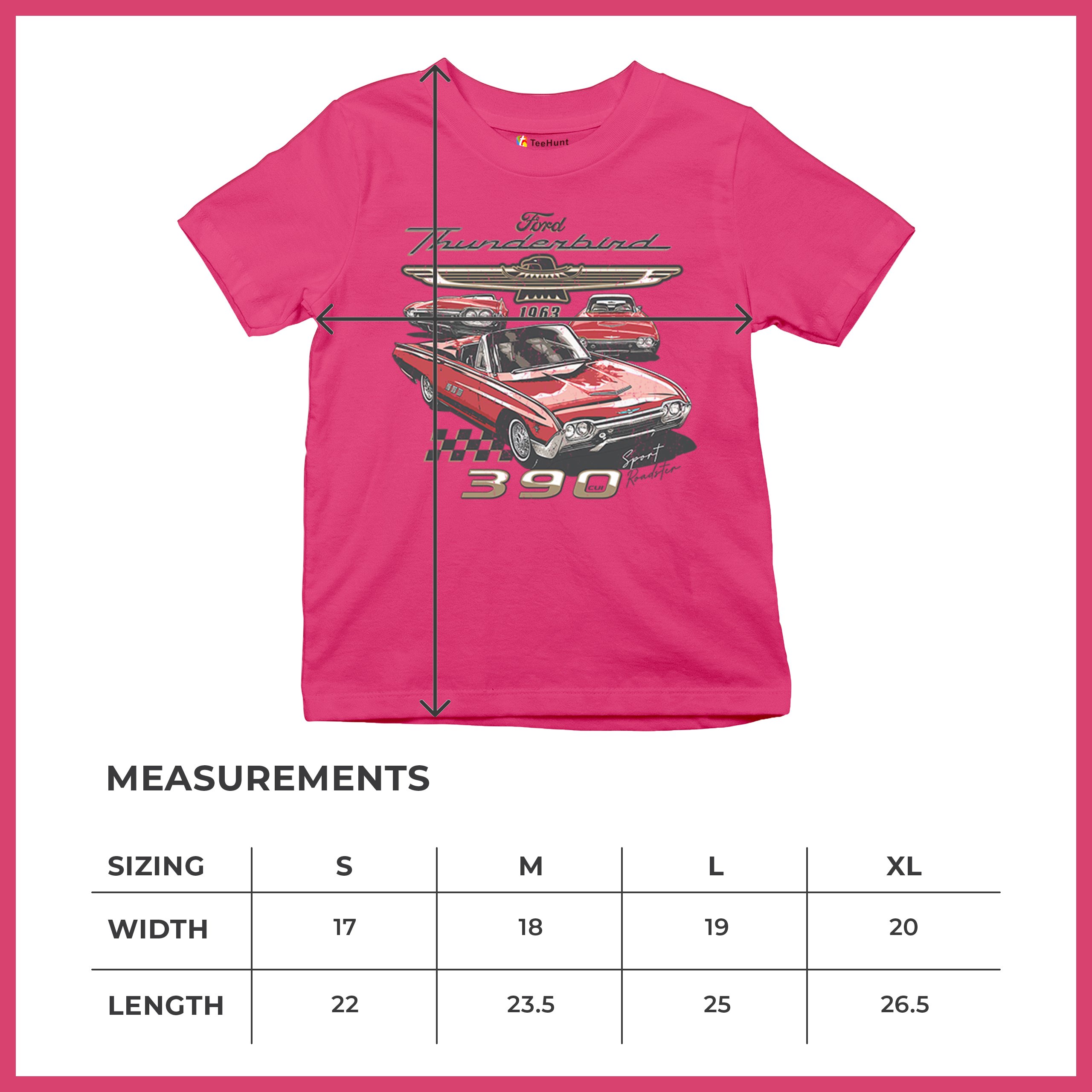 Ford 1963 Thunderbird 390 Youth T-shirt Vintage Sport Roadster American Kids - Picture 50 of 50