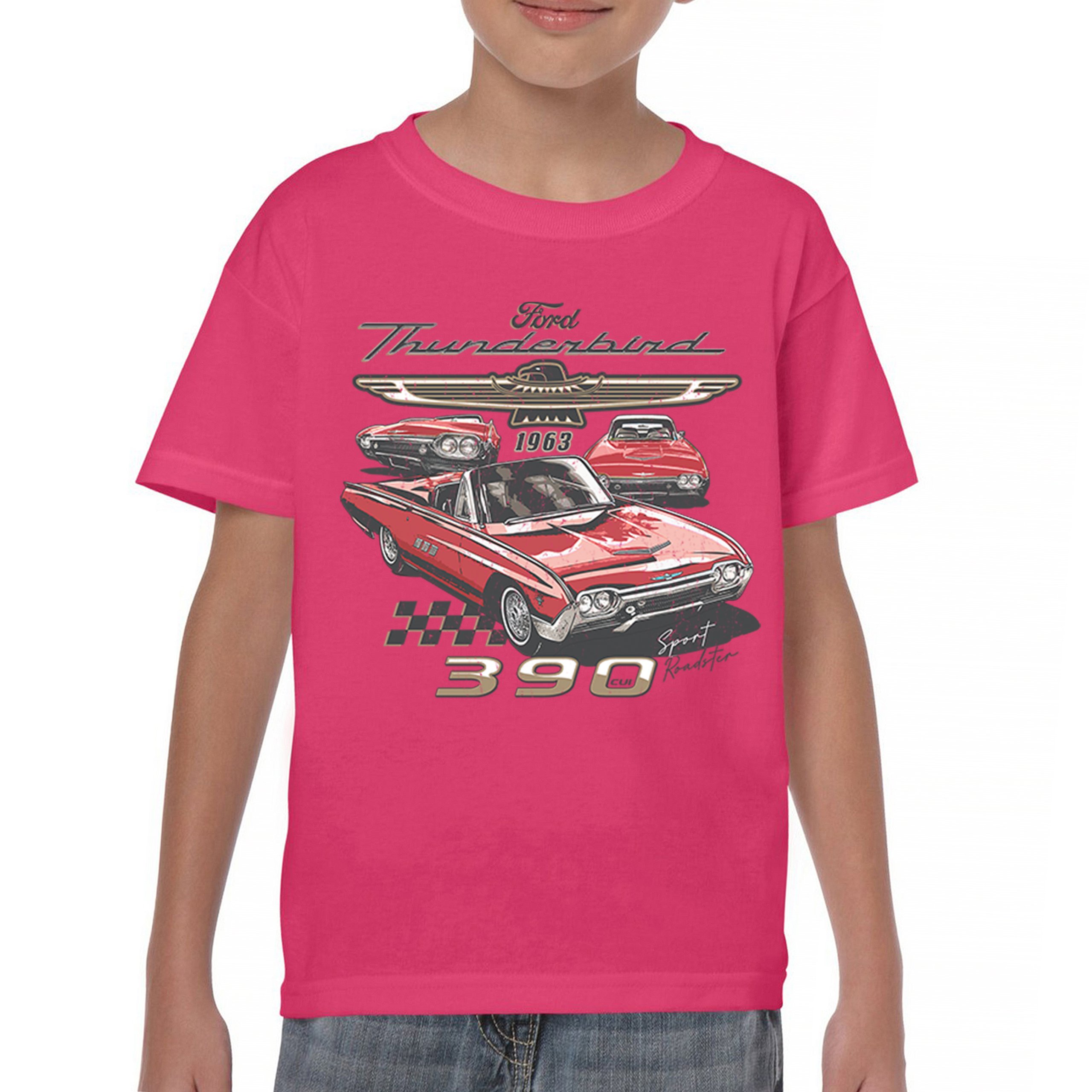 Ford 1963 Thunderbird 390 Youth T-shirt Vintage Sport Roadster American Kids - Picture 44 of 50