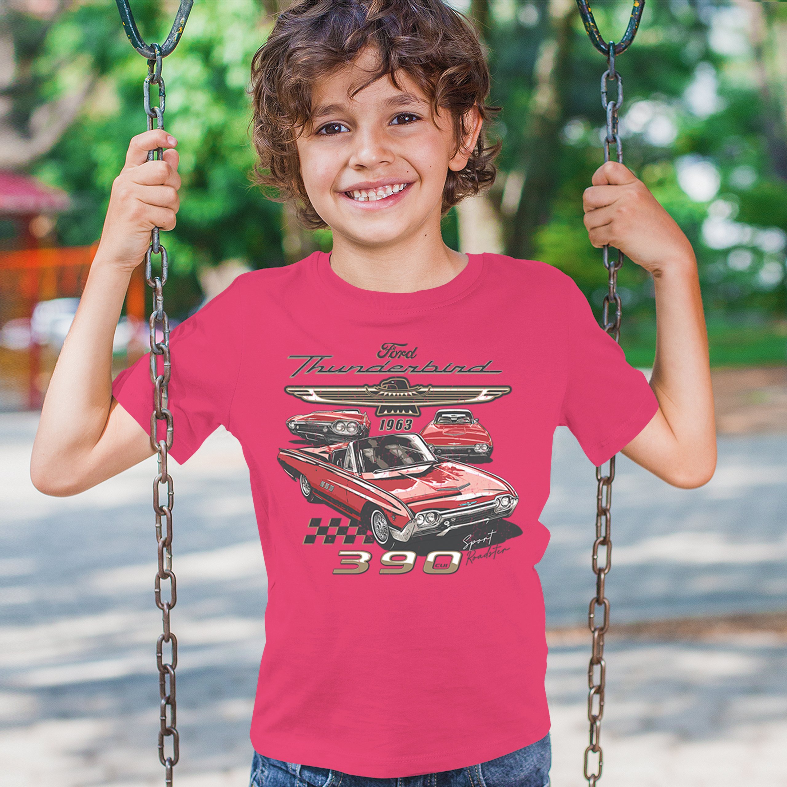 Ford 1963 Thunderbird 390 Youth T-shirt Vintage Sport Roadster American Kids - Picture 47 of 50