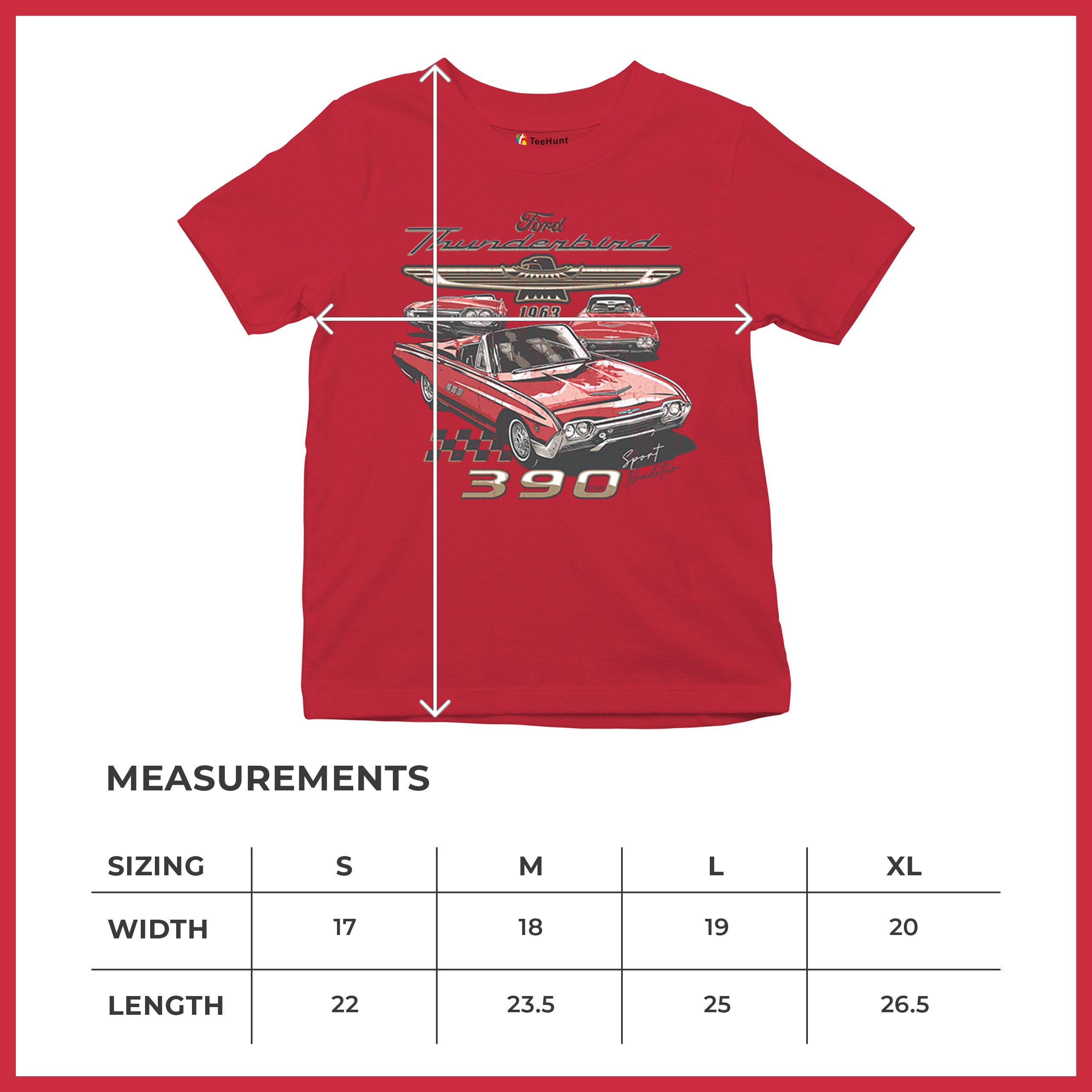 Ford 1963 Thunderbird 390 Youth T-shirt Vintage Sport Roadster American Kids - Picture 22 of 50