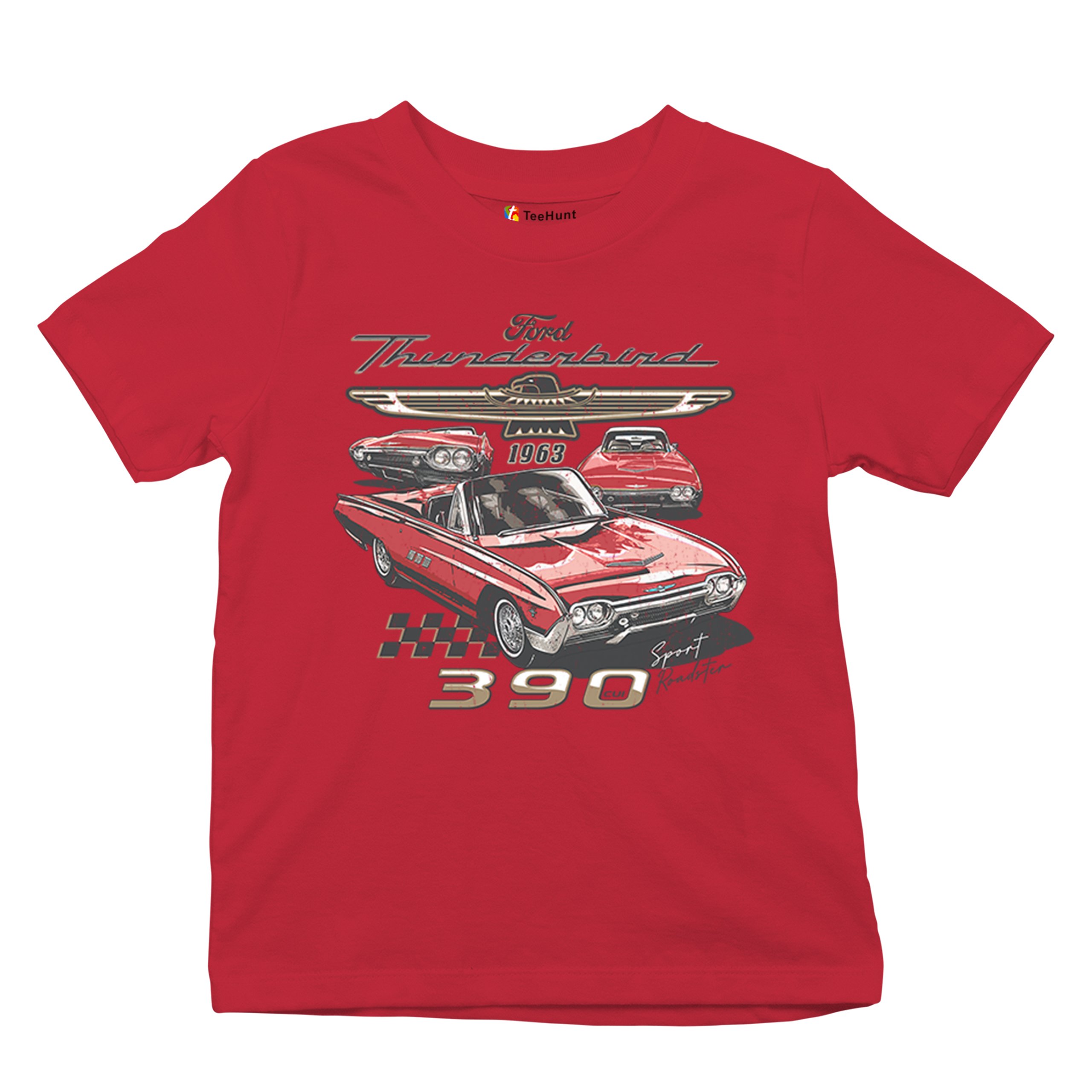 Ford 1963 Thunderbird 390 Youth T-shirt Vintage Sport Roadster American Kids - Picture 20 of 50