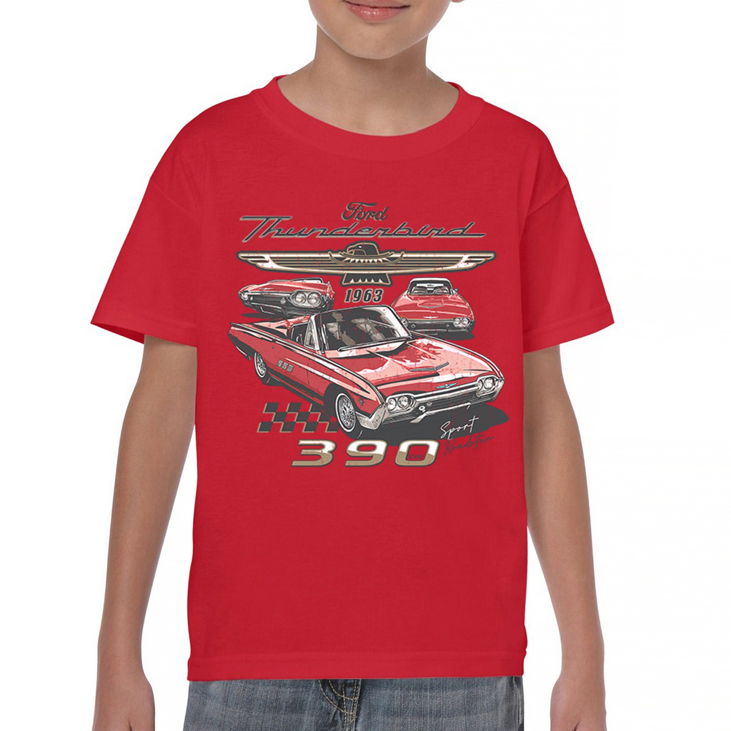 Ford 1963 Thunderbird 390 Youth T-shirt Vintage Sport Roadster American Kids - Picture 16 of 50