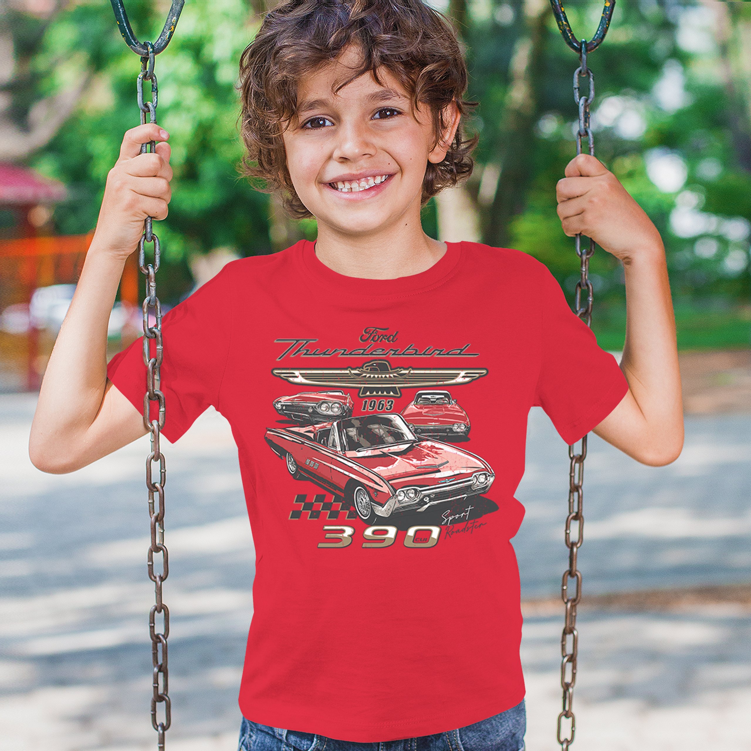 Ford 1963 Thunderbird 390 Youth T-shirt Vintage Sport Roadster American Kids - Picture 19 of 50