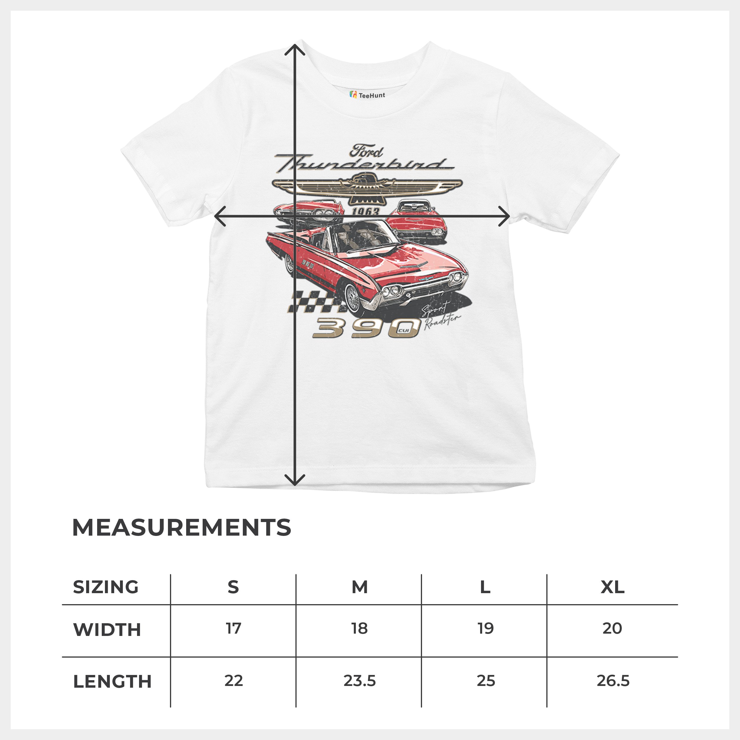 Ford 1963 Thunderbird 390 Youth T-shirt Vintage Sport Roadster American Kids - Picture 29 of 50