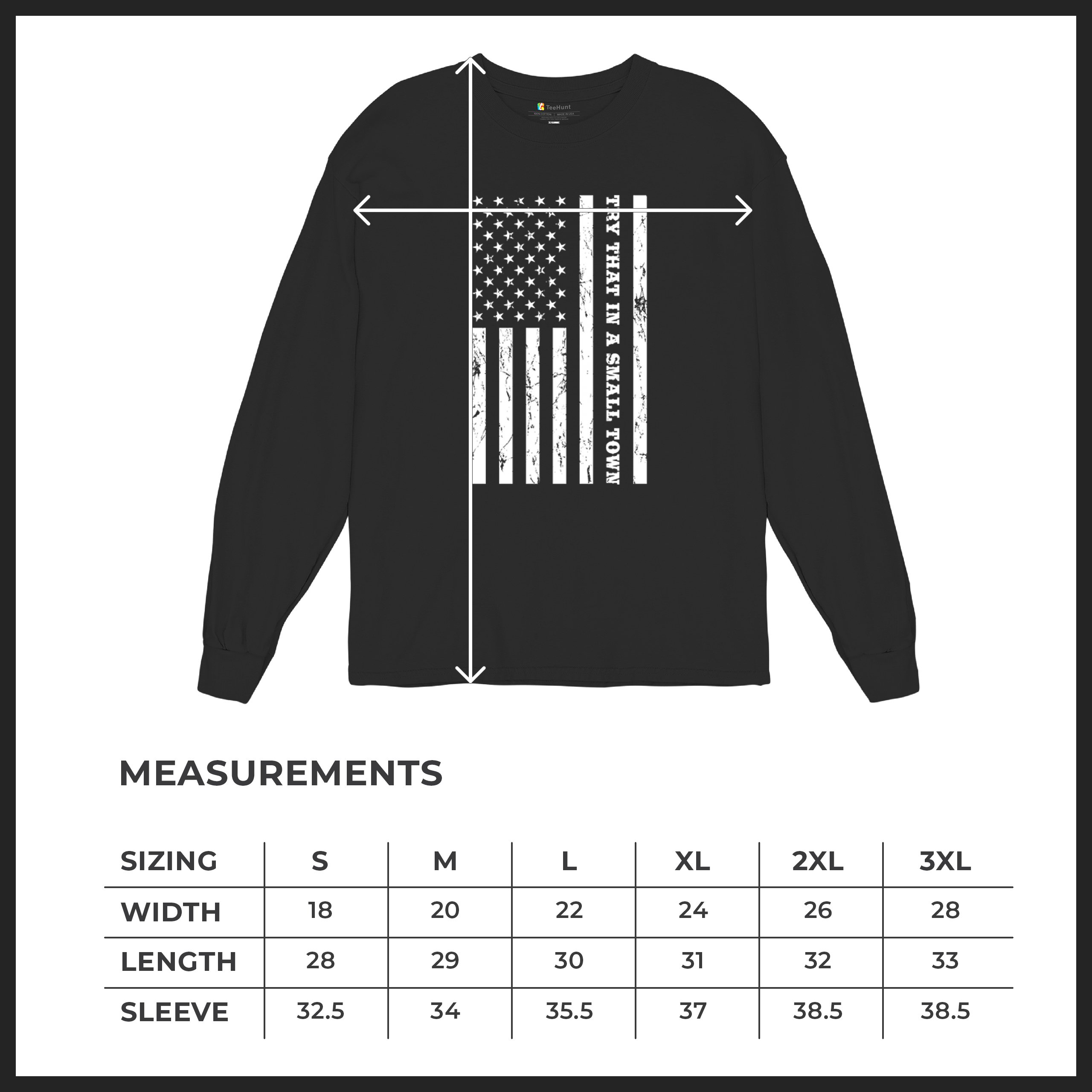 Try That In A Small Town Grunge American Flag Long Sleeve T-shirt Patriotic - Picture 8 of 71