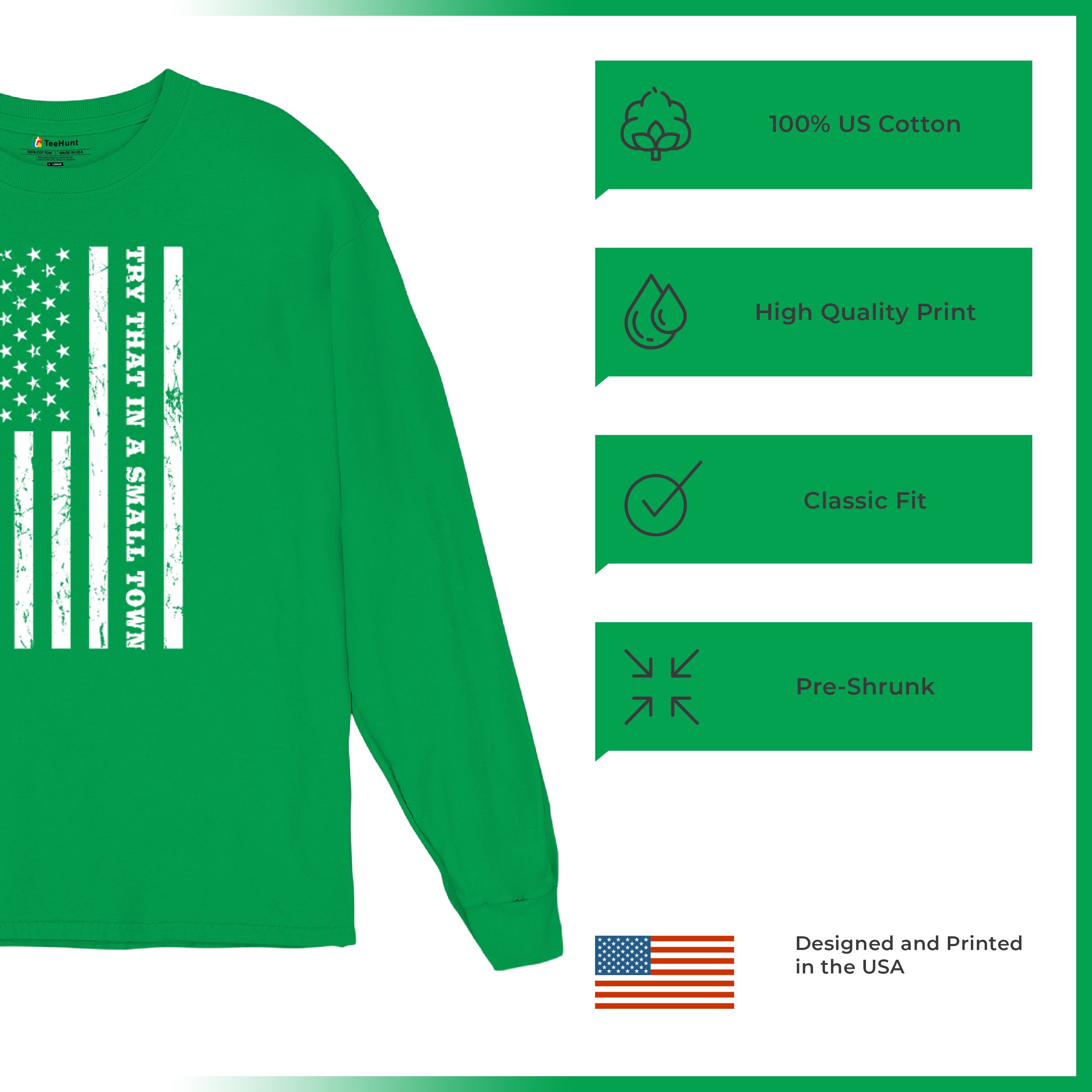 Try That In A Small Town Grunge American Flag Long Sleeve T-shirt Patriotic - Picture 42 of 71