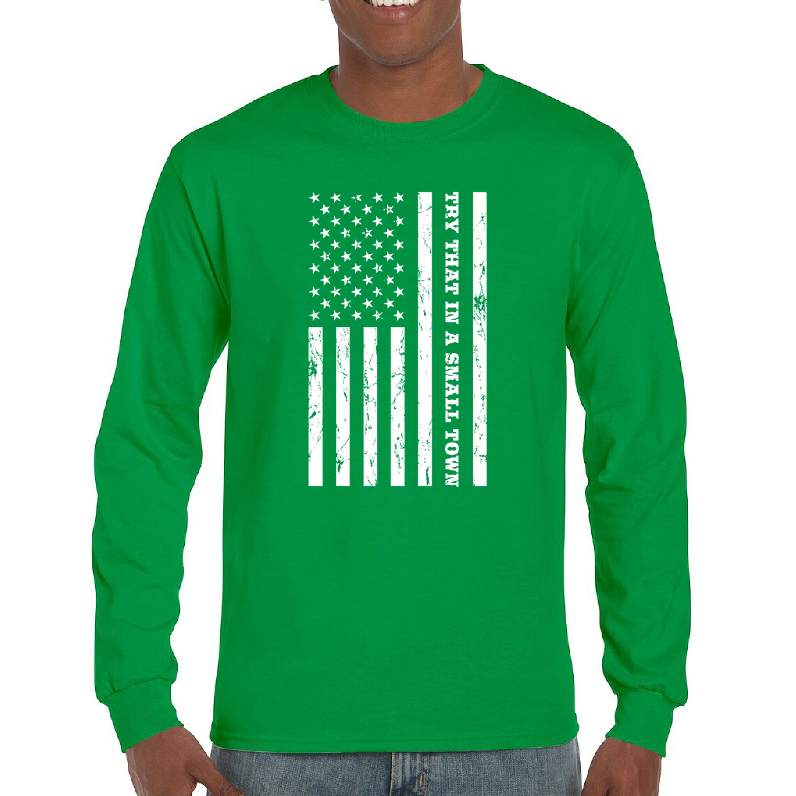 Try That In A Small Town Grunge American Flag Long Sleeve T-shirt Patriotic - Picture 37 of 71