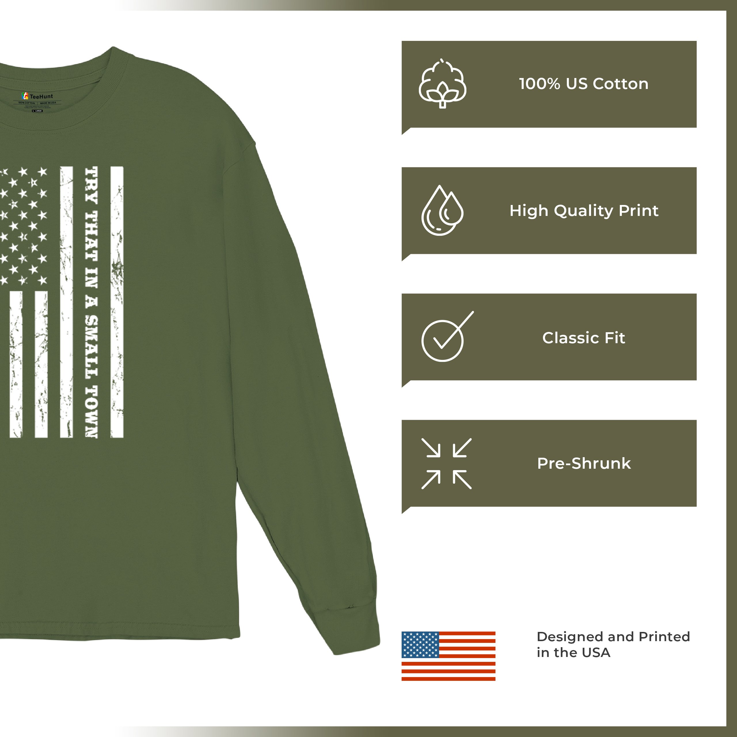 Try That In A Small Town Grunge American Flag Long Sleeve T-shirt Patriotic - Picture 49 of 71