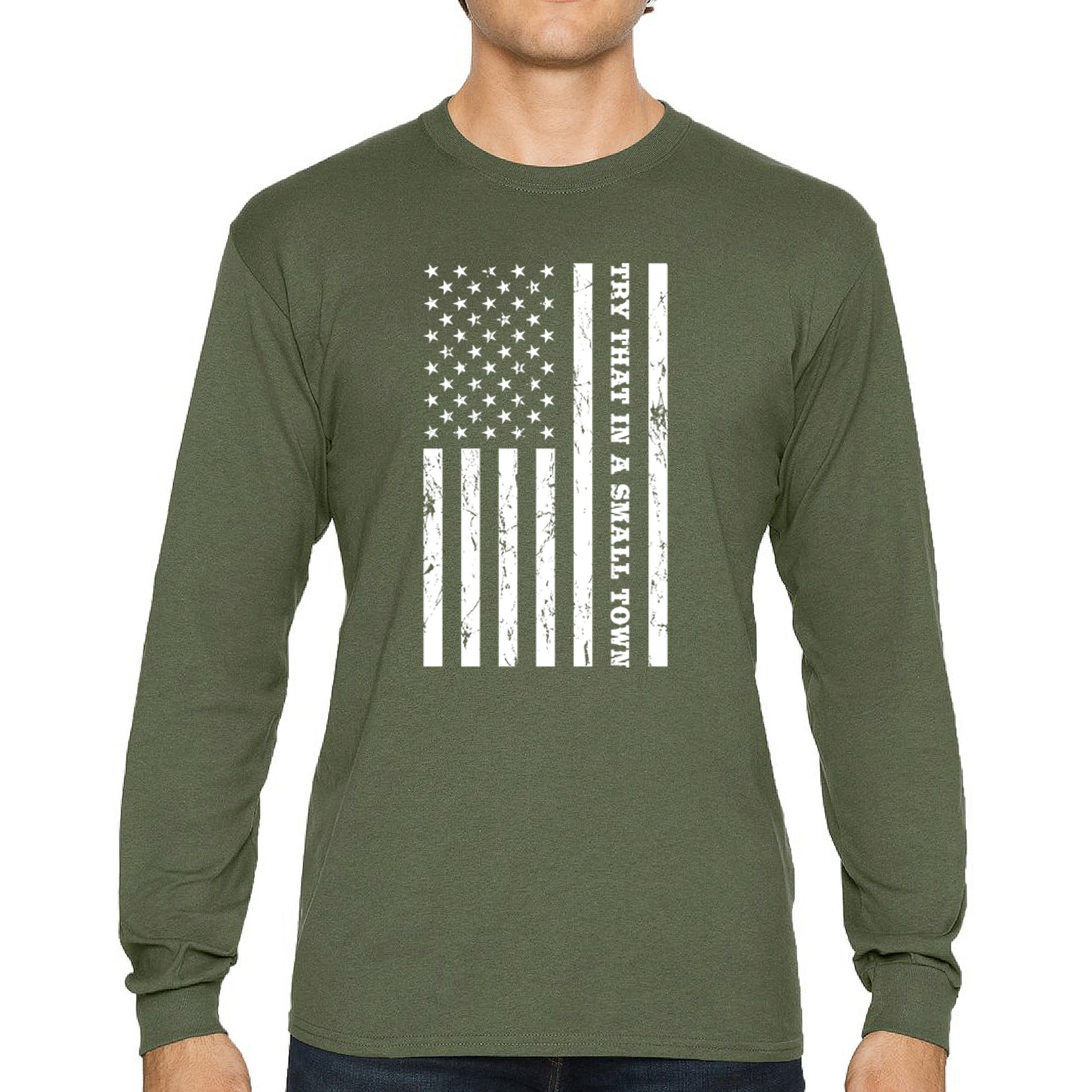 Try That In A Small Town Grunge American Flag Long Sleeve T-shirt Patriotic - Picture 44 of 71