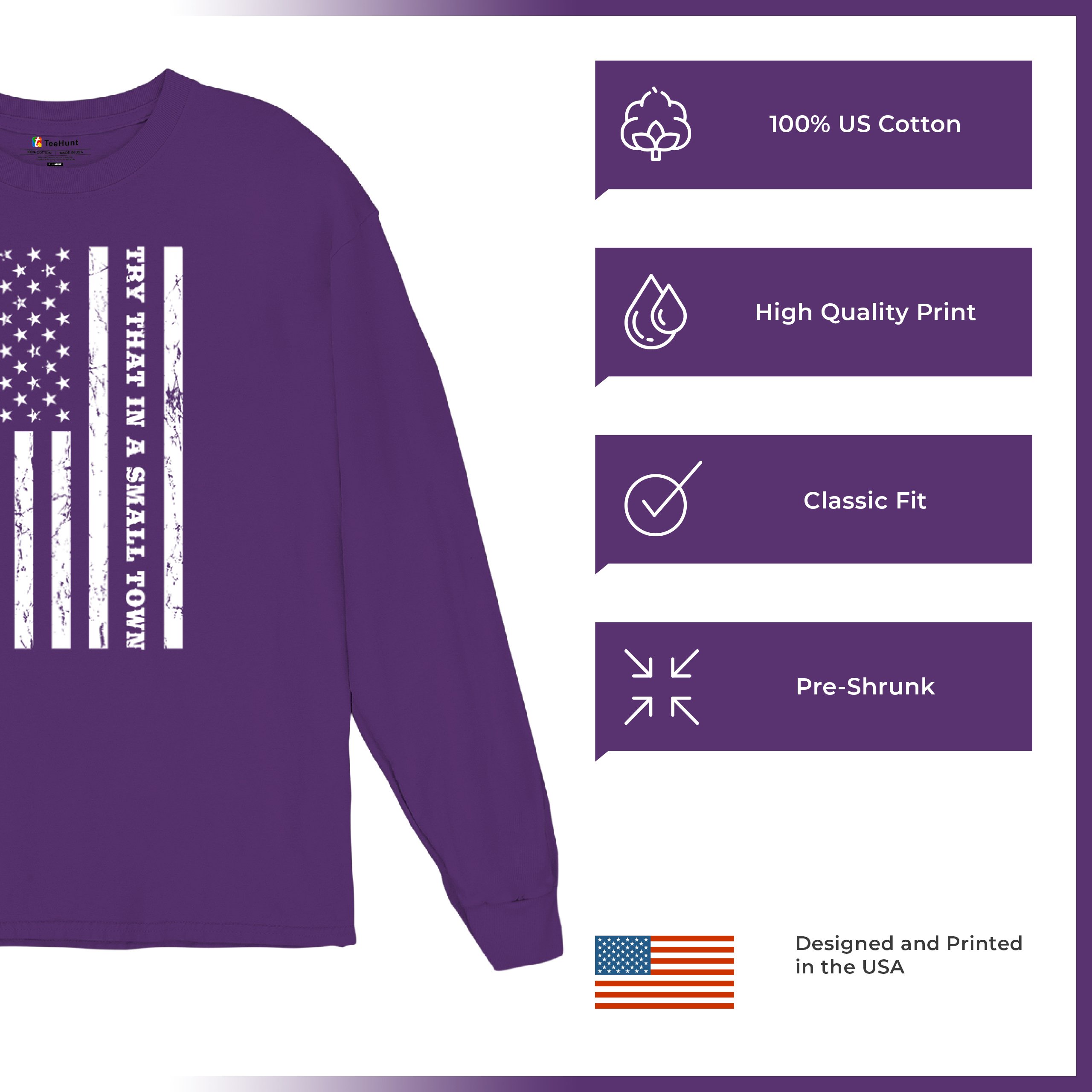 Try That In A Small Town Grunge American Flag Long Sleeve T-shirt Patriotic - Picture 21 of 71