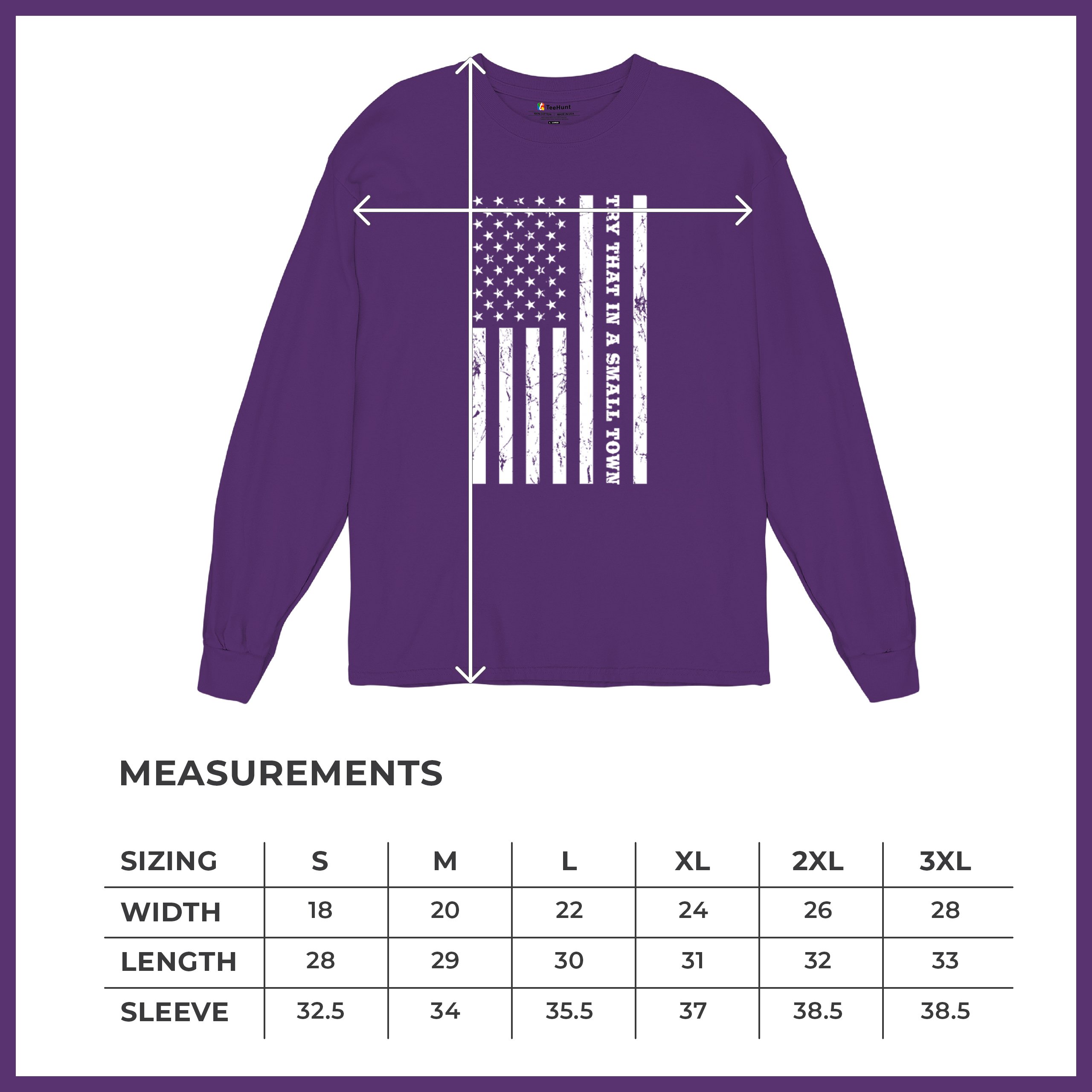 Try That In A Small Town Grunge American Flag Long Sleeve T-shirt Patriotic - Picture 22 of 71