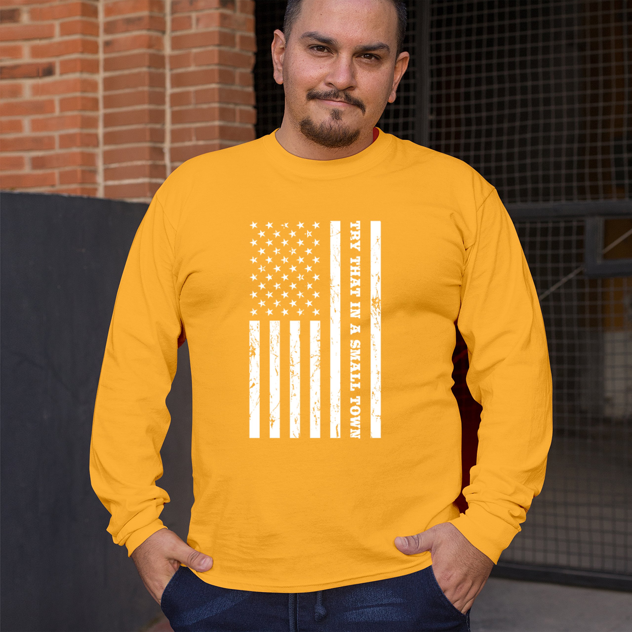Try That In A Small Town Grunge American Flag Long Sleeve T-shirt Patriotic - Picture 61 of 71