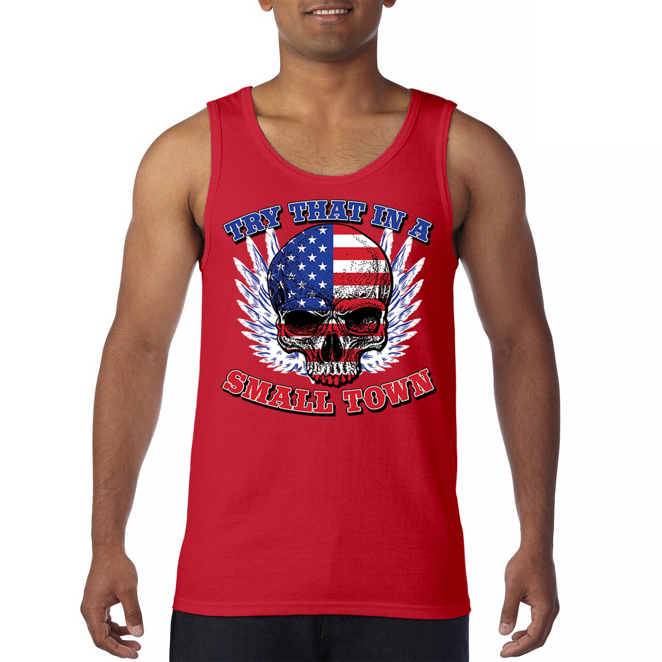 Try That In A Small Town Tank Top American Flag Skull Country Music Men's Top